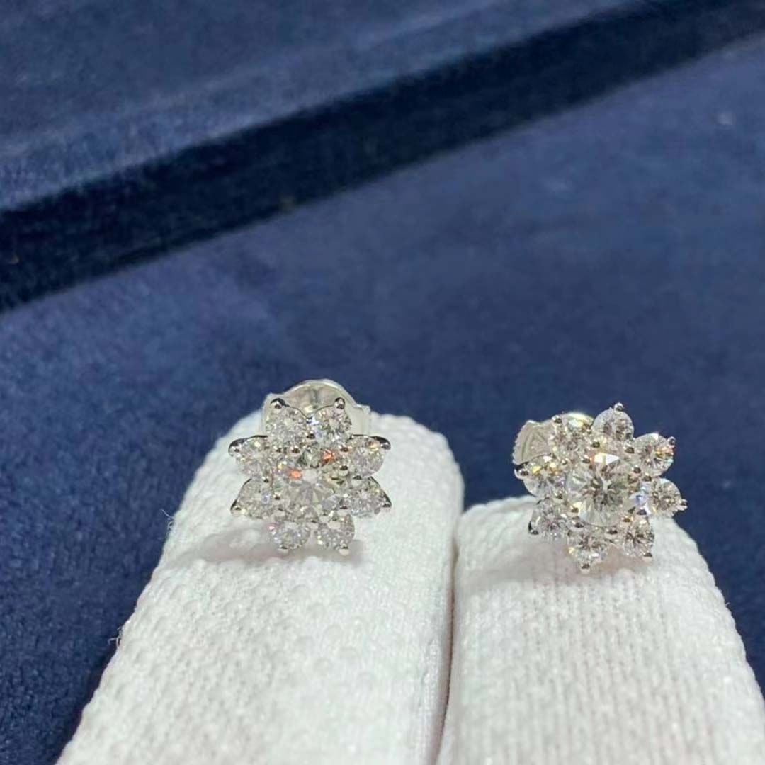 harry winston sunflower 18k white gold round brilliant diamond earrings