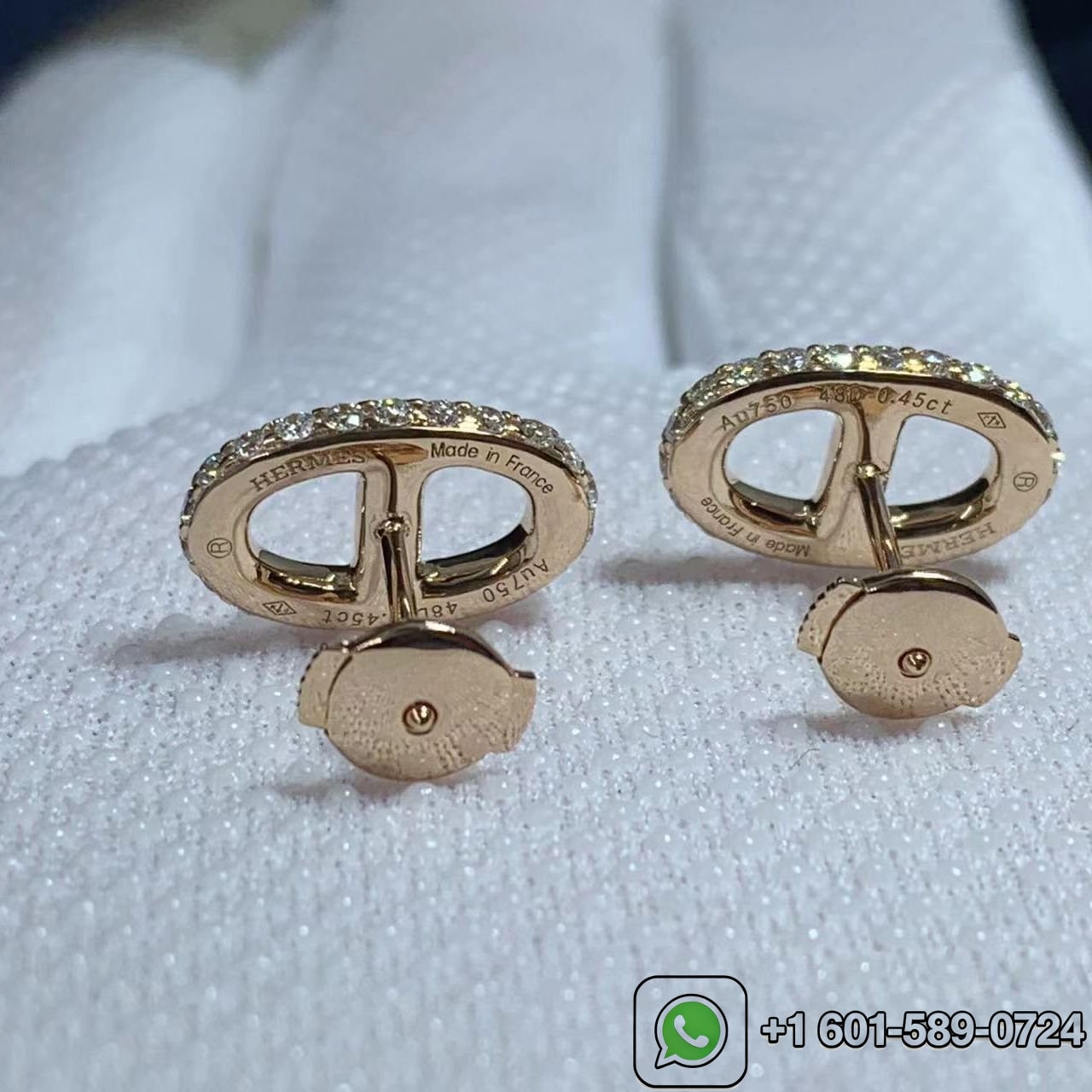 hermes 18k rose gold diamond chaine dancre earrings 5