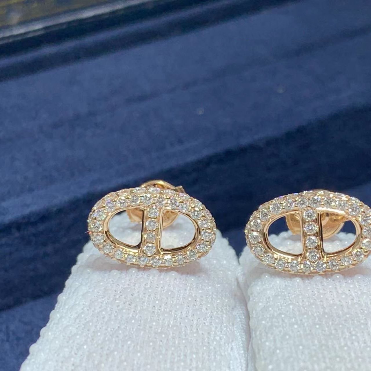 hermes 18k rose gold diamond chaine dancre earrings
