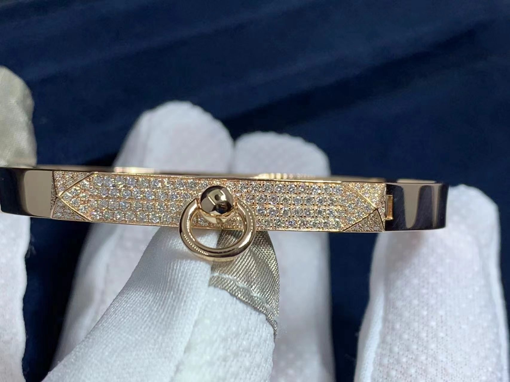 hermes 18k rose gold collier de chien cdc diamond bracelet