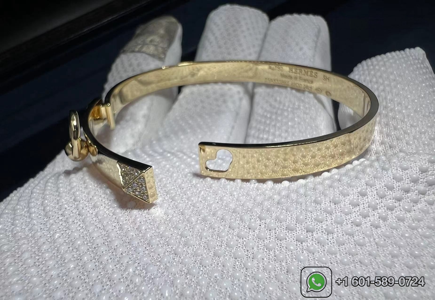 hermes collier de chien small model 18k yellow gold diamond bracelet 2
