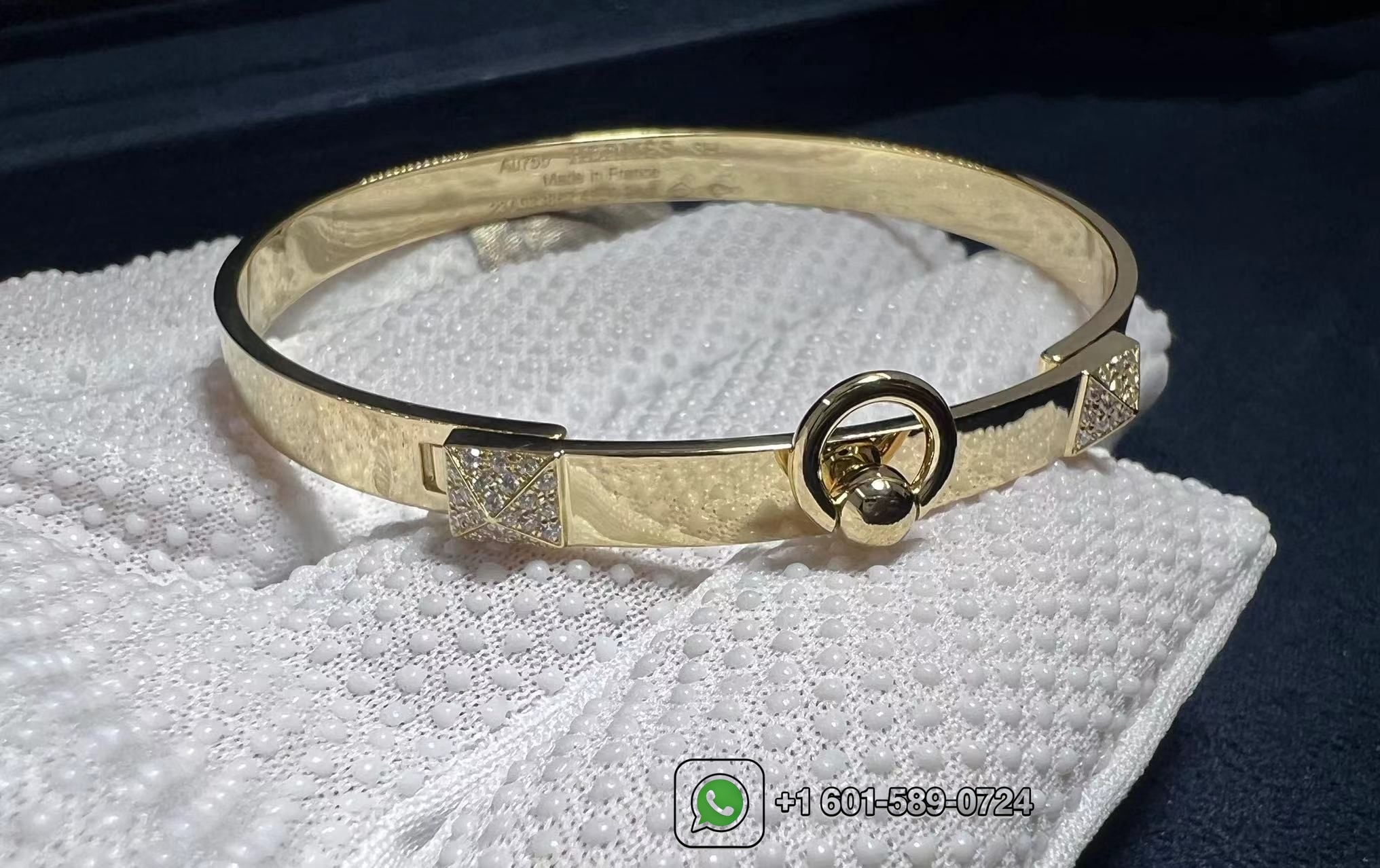 hermes collier de chien small model 18k yellow gold diamond bracelet 3