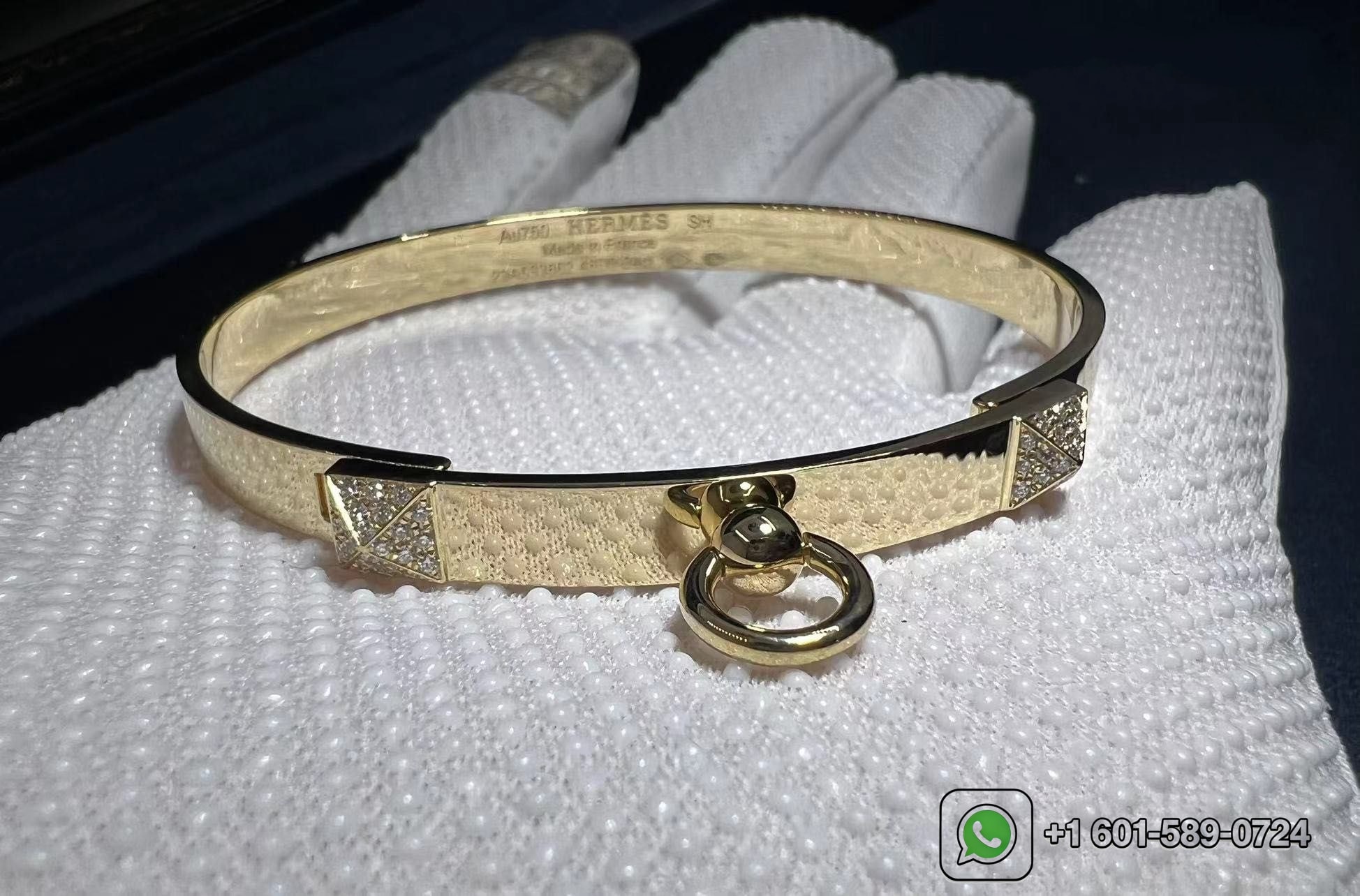 hermes collier de chien small model 18k yellow gold diamond bracelet 6