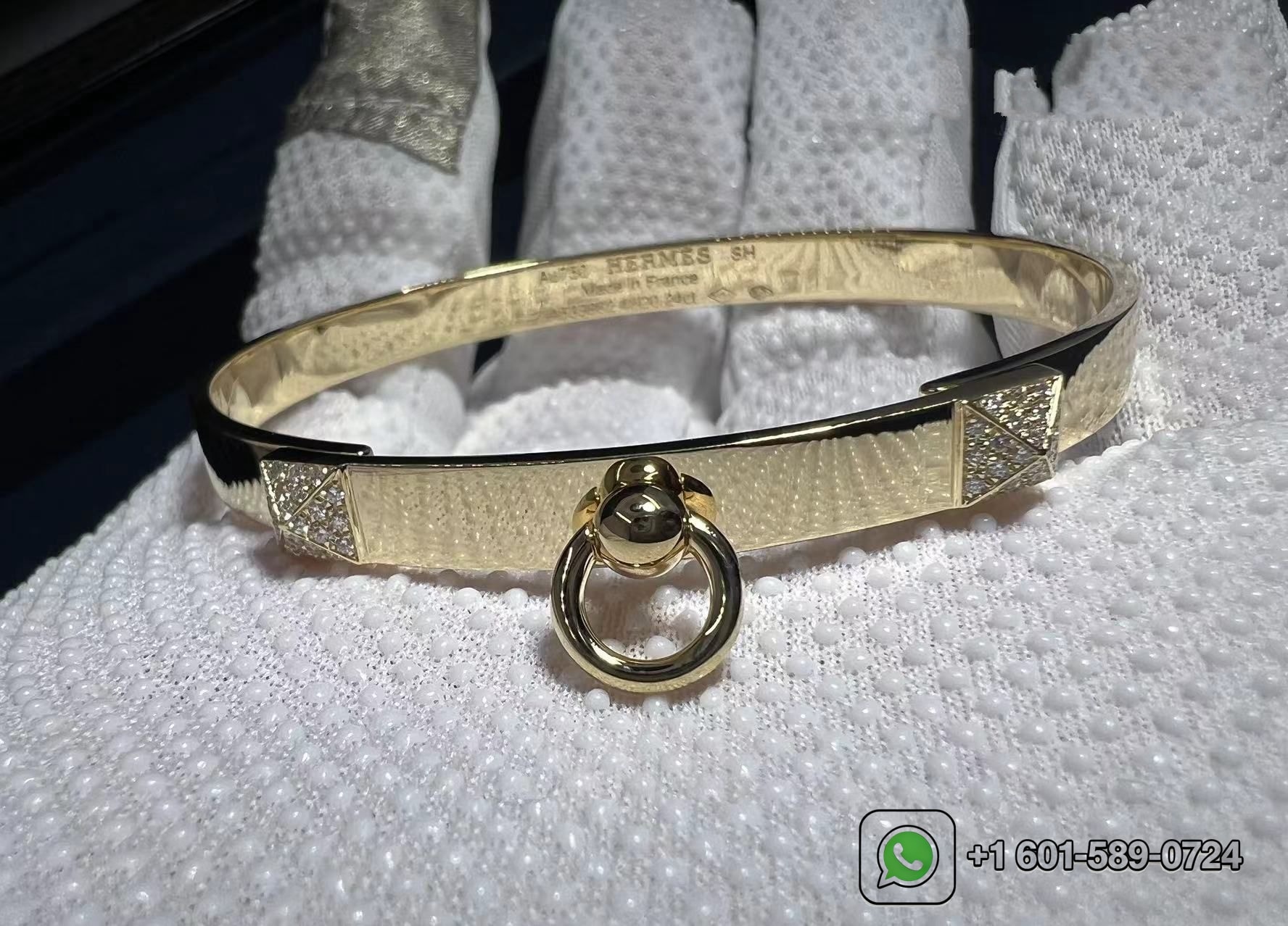 hermes collier de chien small model 18k yellow gold diamond bracelet 7