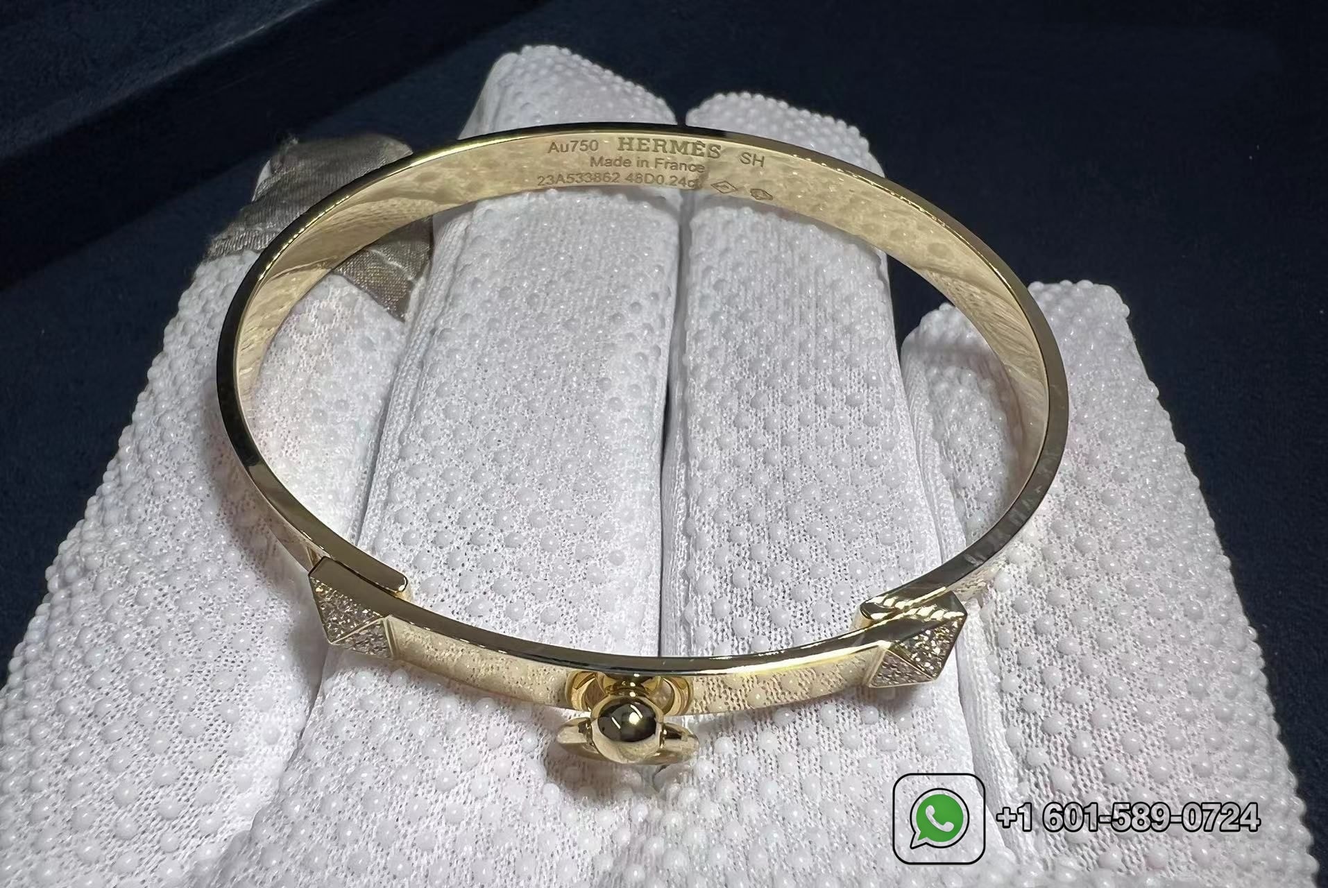 hermes collier de chien small model 18k yellow gold diamond bracelet 9