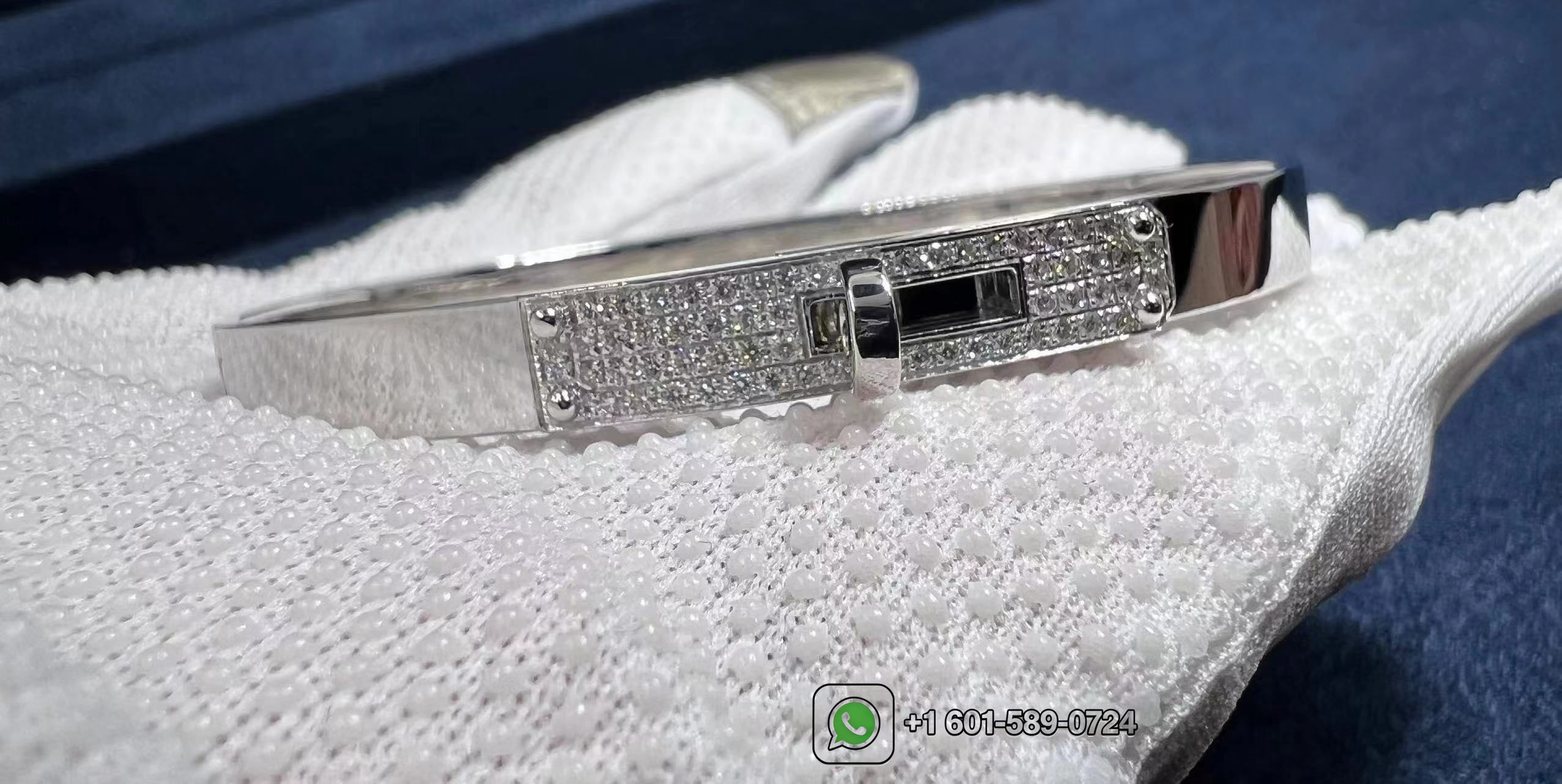 hermes kelly diamond 18k white gold small model bangle bracelet h214462b 00st 3