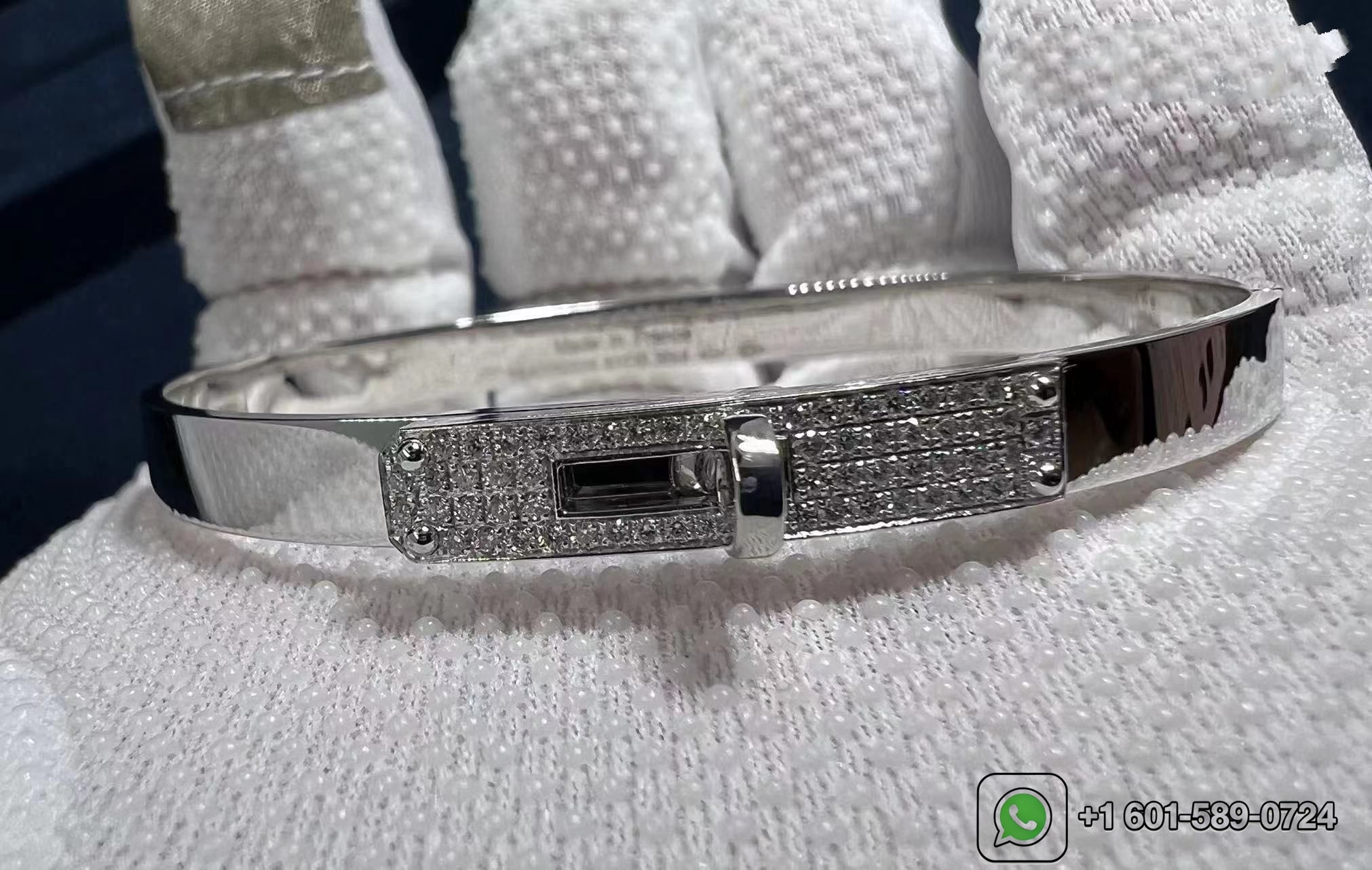 hermes kelly diamond 18k white gold small model bangle bracelet h214462b 00st 4