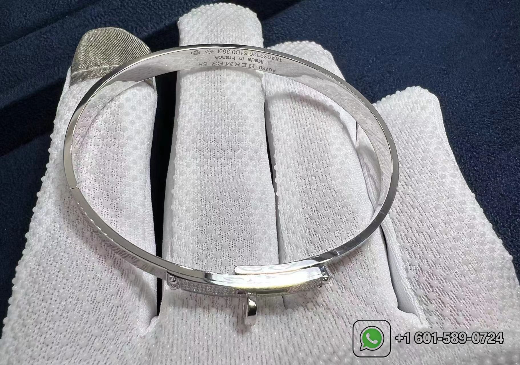hermes kelly diamond 18k white gold small model bangle bracelet h214462b 00st 7