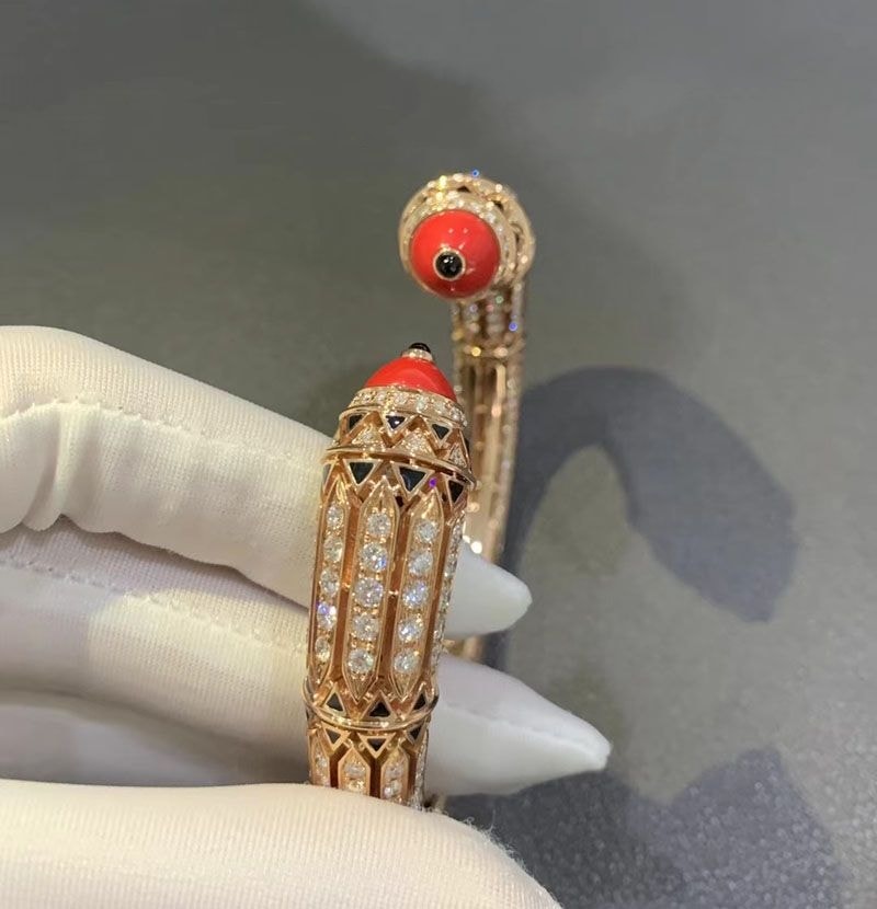 high jewelry cartier art deco inspired 18k rose gold 12.73ct diamond coral black lacquer onyx bracelet 2