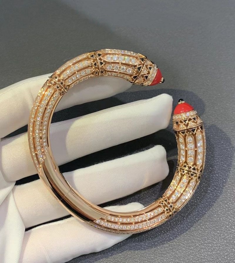 high jewelry cartier art deco inspired 18k rose gold 12.73ct diamond coral black lacquer onyx bracelet 5