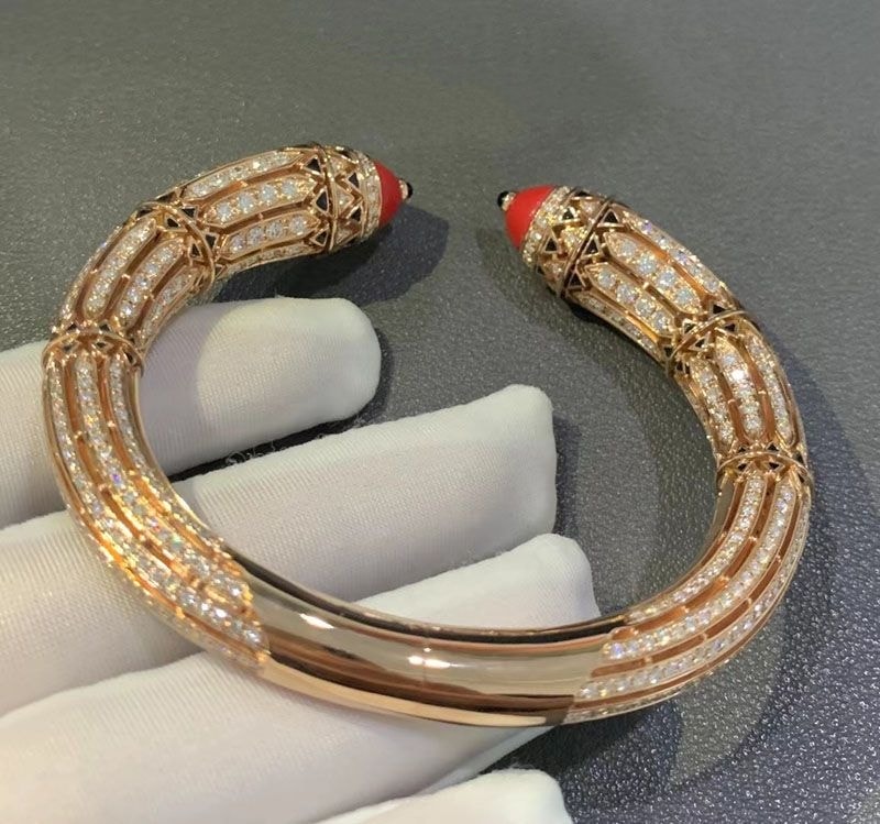 high jewelry cartier art deco inspired 18k rose gold 12.73ct diamond coral black lacquer onyx bracelet 6