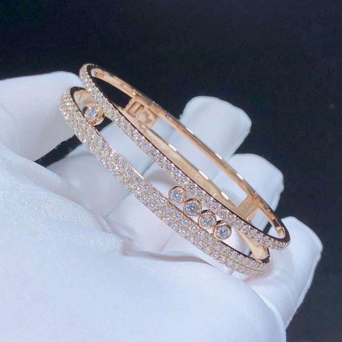 messika 18k rose gold pave diamond move romane bangle bracelet