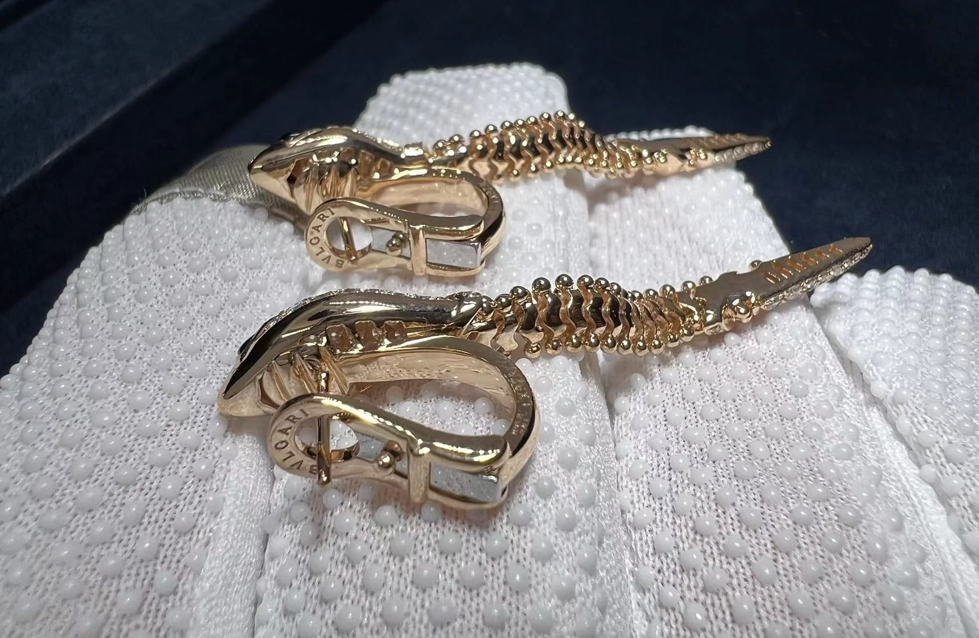 new inpsired bvlgari serpenti earrings 18k rose gold with pave diamonds black onyx eyes 1