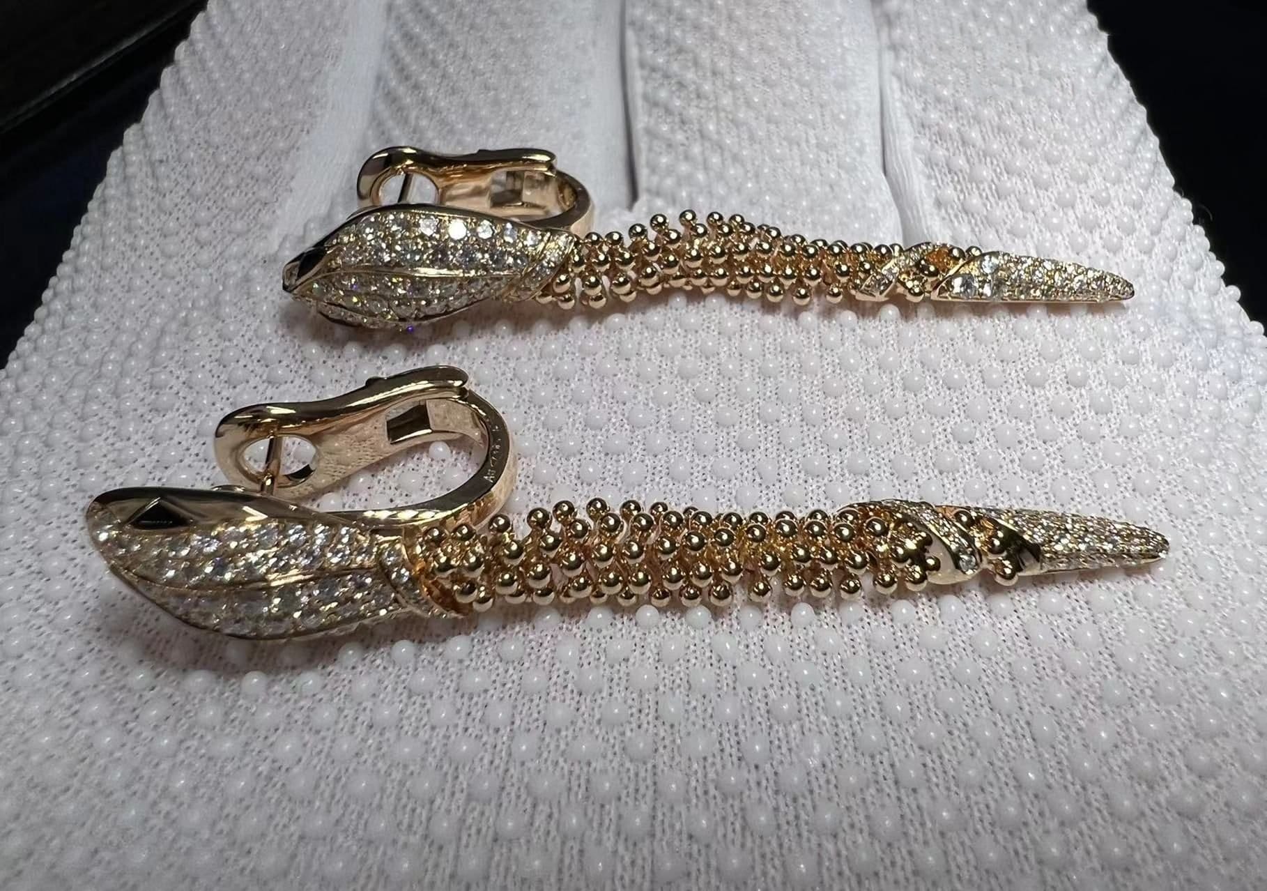 new inpsired bvlgari serpenti earrings 18k rose gold with pave diamonds black onyx eyes 3