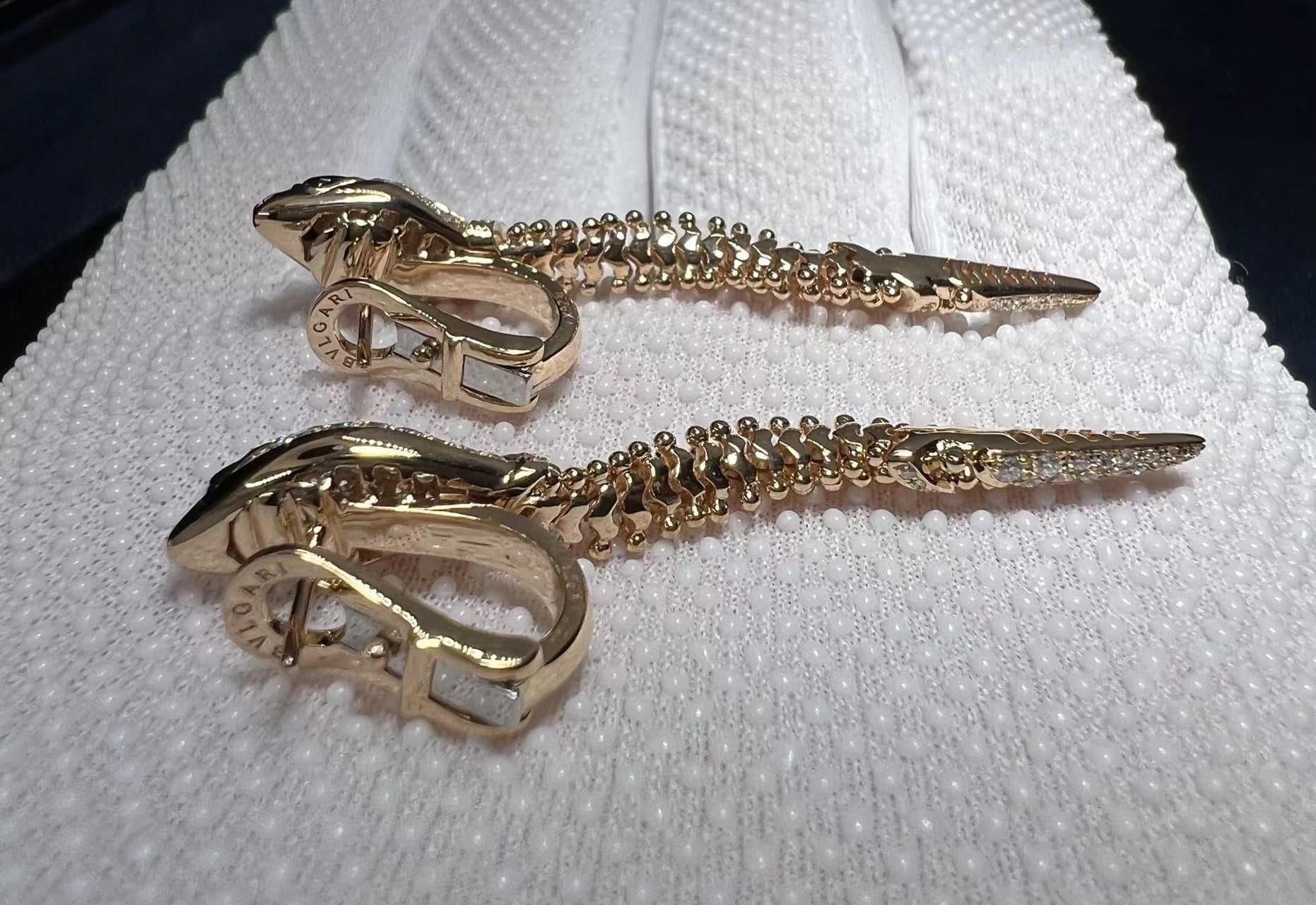 new inpsired bvlgari serpenti earrings 18k rose gold with pave diamonds black onyx eyes 4