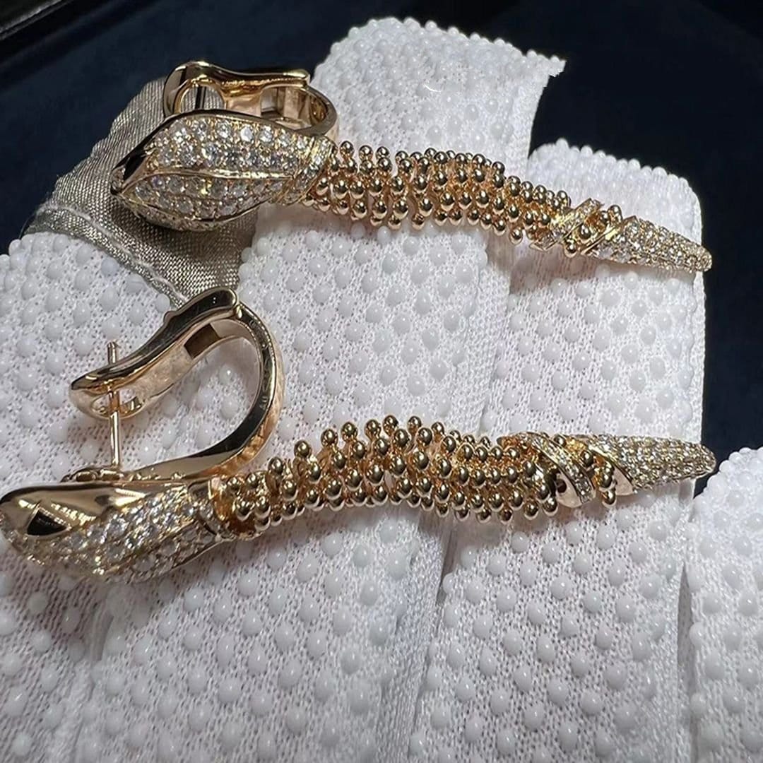 new inpsired bvlgari serpenti earrings 18k rose gold with pave diamonds black onyx eyes