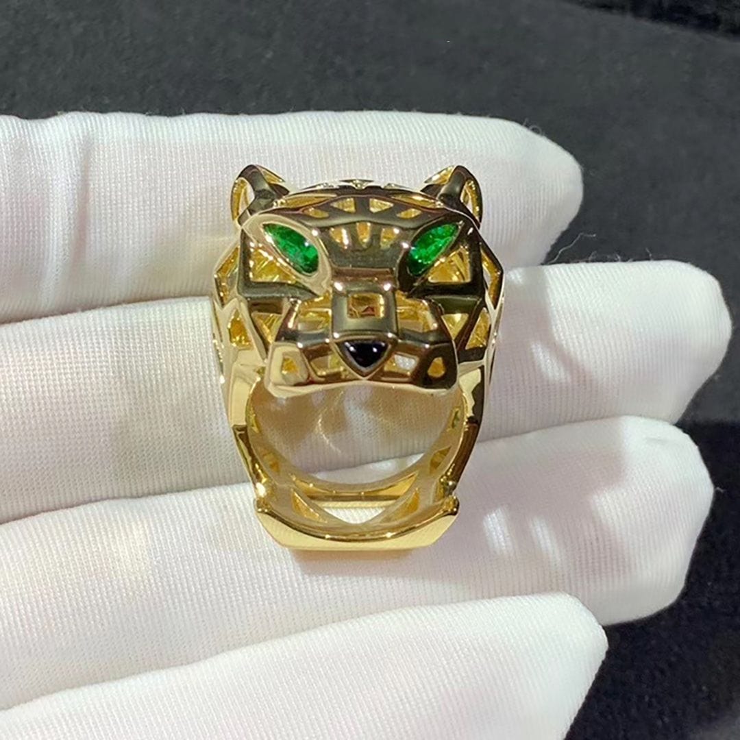 panthere de cartier 18k yellow gold tsavorite garnet and onyx ring n4722500