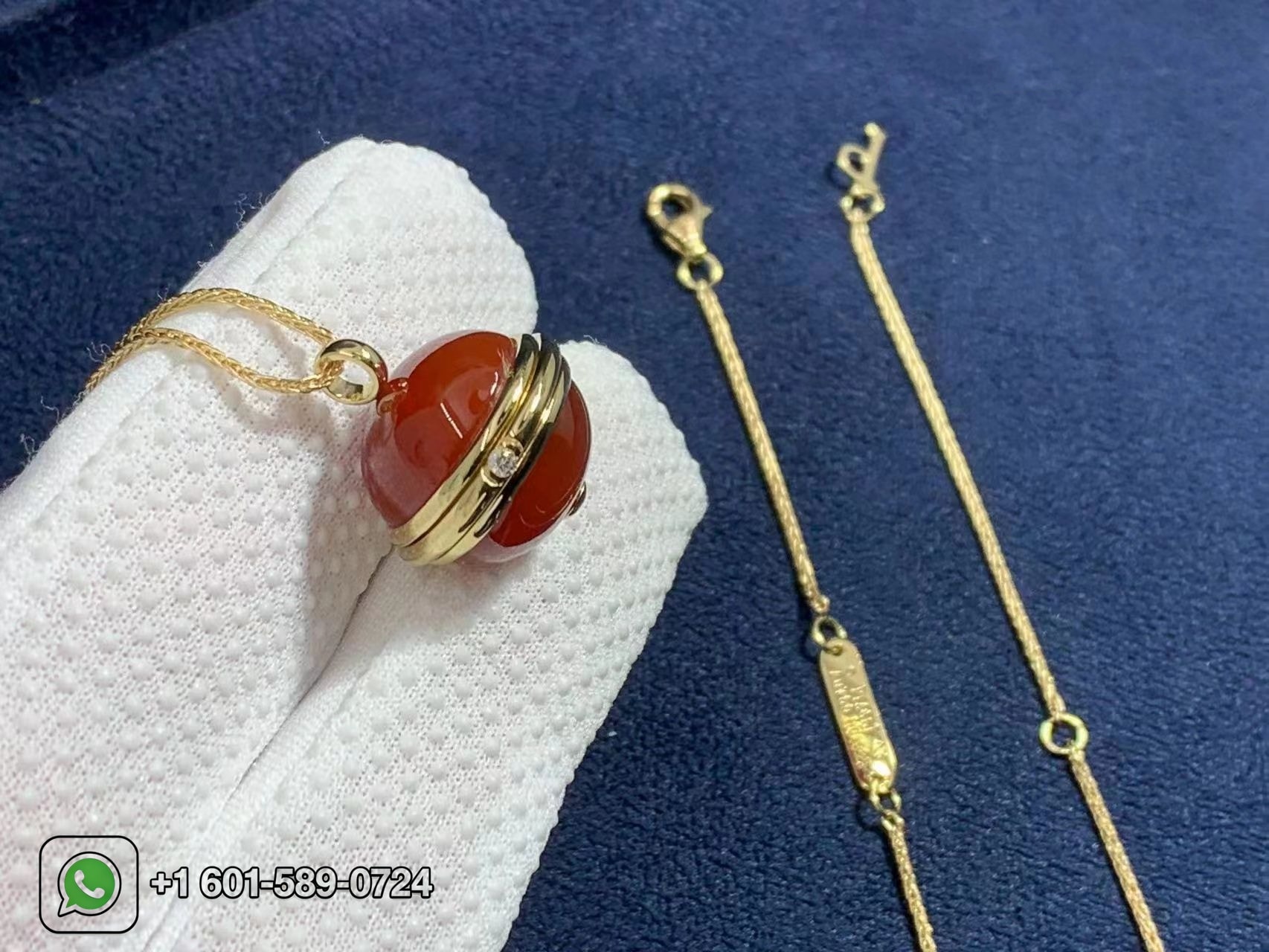 piaget 18k yellow gold with diamond red carnelian possession pendant necklace 4