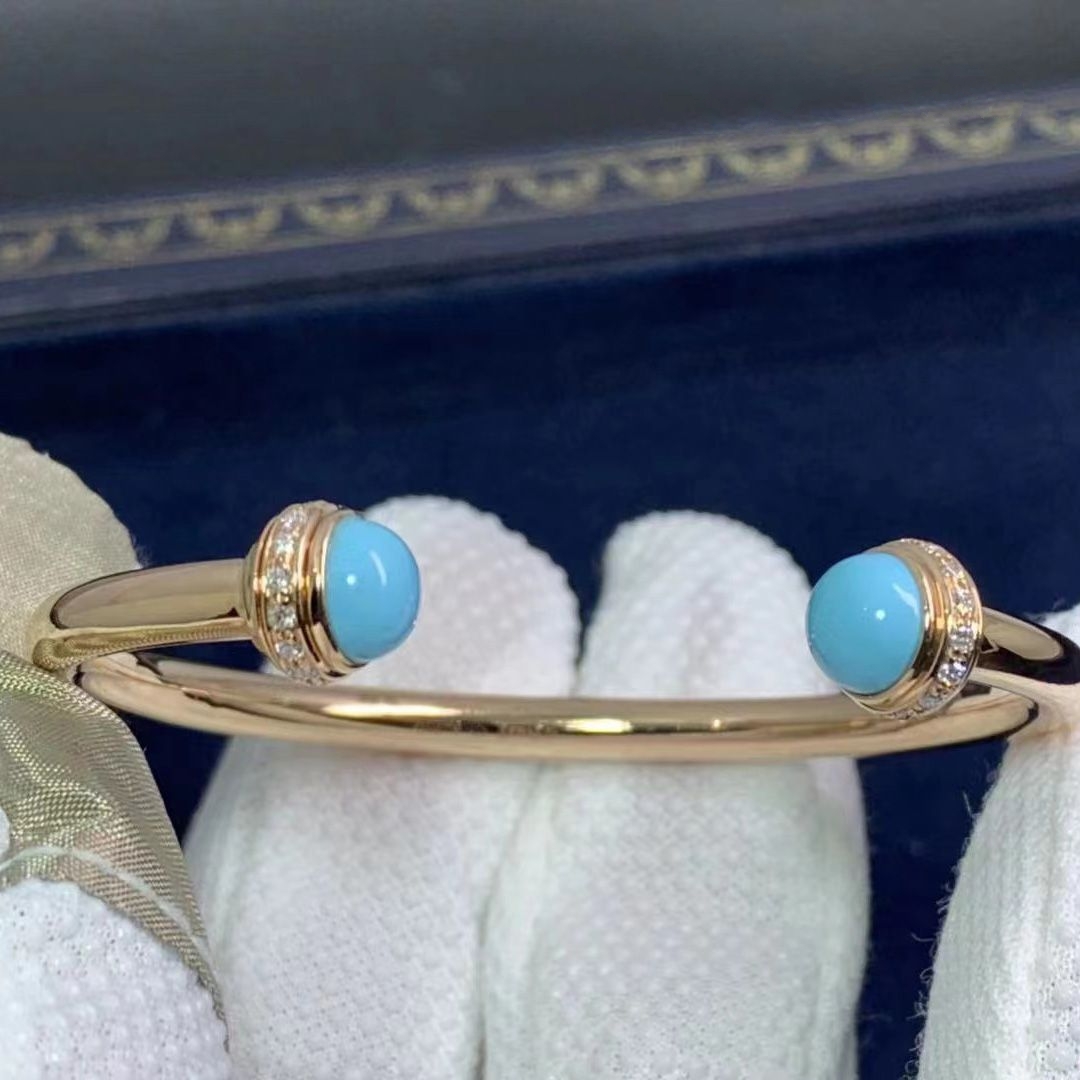 piaget possession 18k rose gold diamonds turquoise open bangle bracelet g36pa200