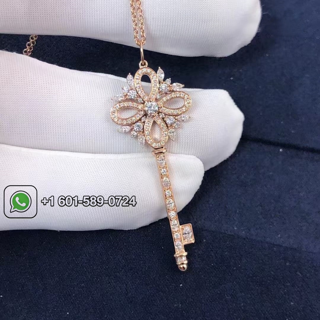 tiffany 18k rose gold diamonds victoria key pendant necklace 1