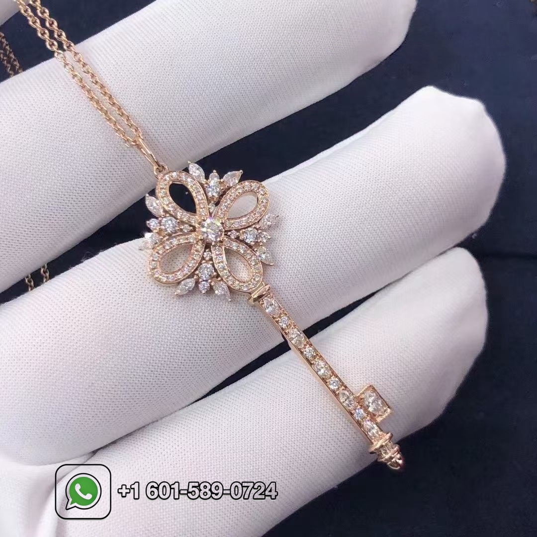 tiffany 18k rose gold diamonds victoria key pendant necklace 2