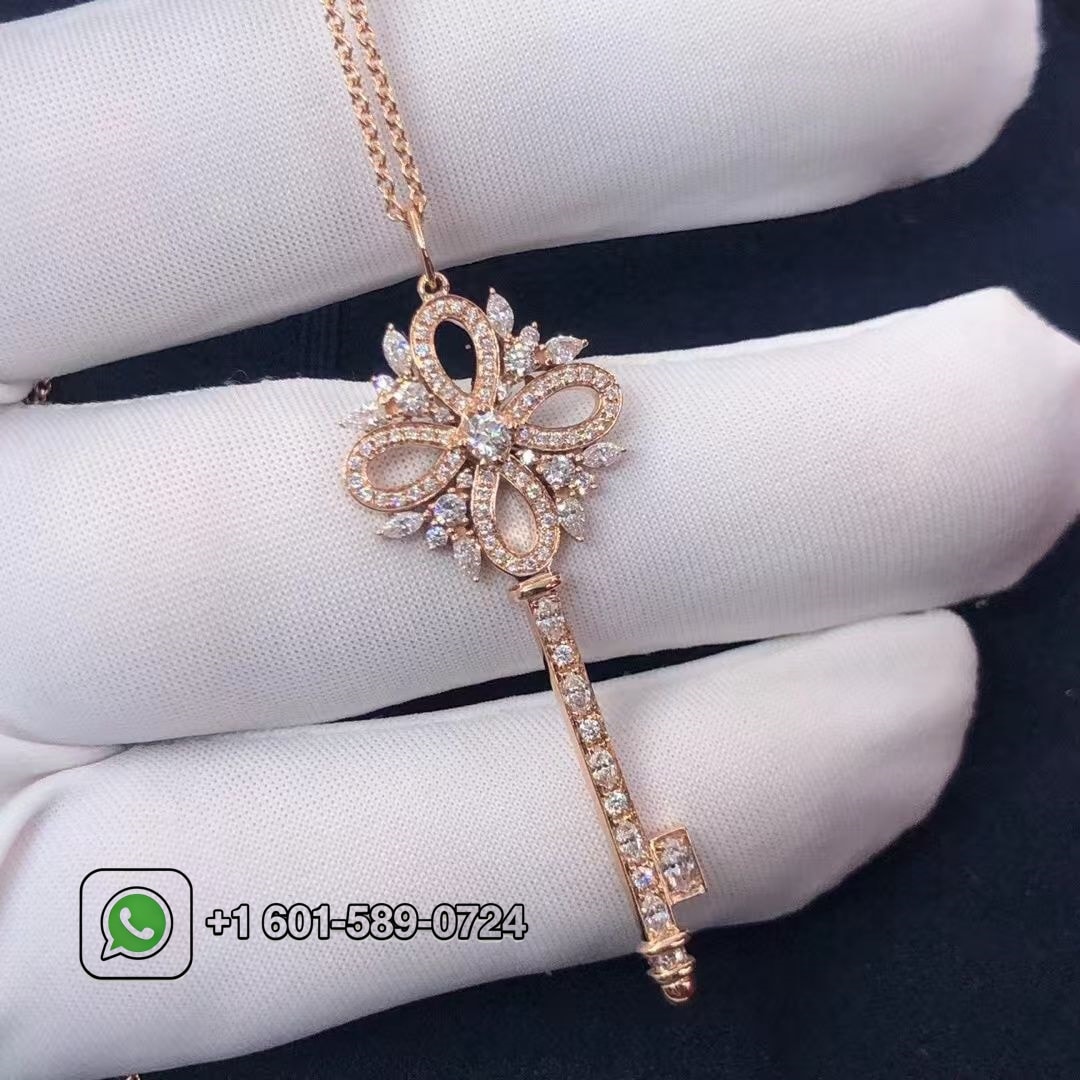 tiffany 18k rose gold diamonds victoria key pendant necklace 3