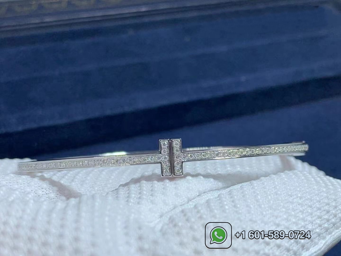 tiffany 18k white gold diamond hinged t wire bangle bracelet 1
