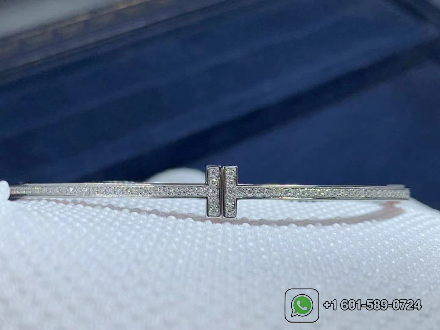 tiffany 18k white gold diamond hinged t wire bangle bracelet 3