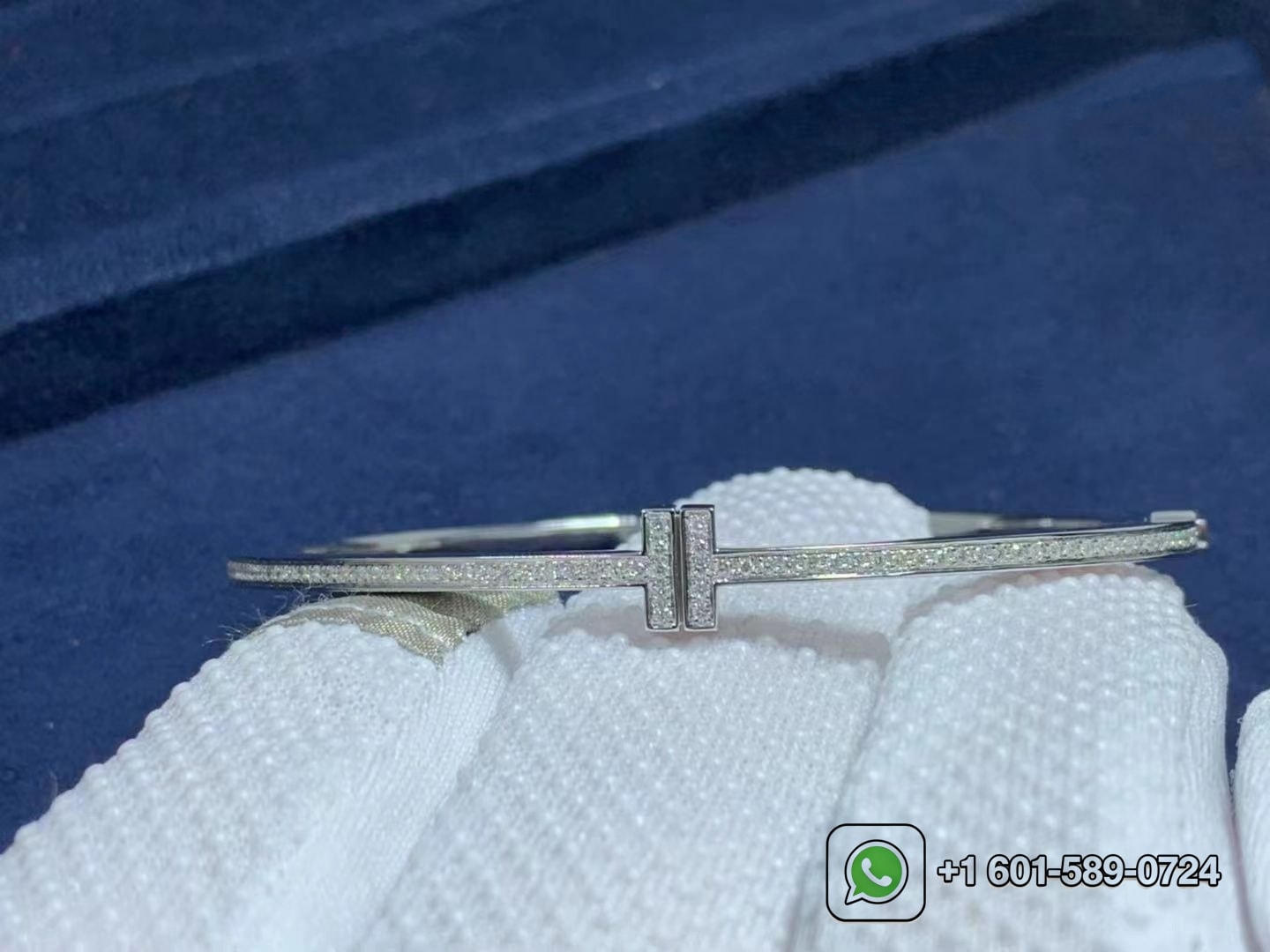 tiffany 18k white gold diamond hinged t wire bangle bracelet 4