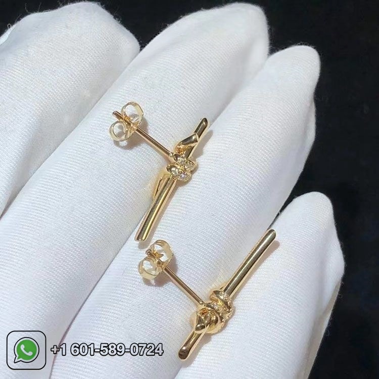 tiffany 18k yellow gold diamond knot earrings 1