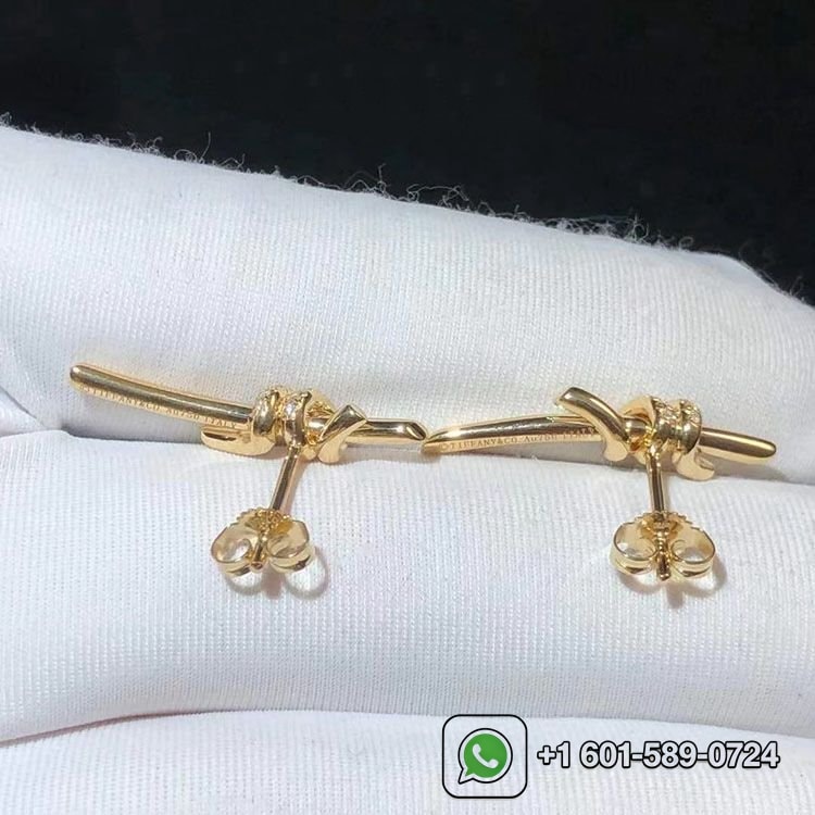 tiffany 18k yellow gold diamond knot earrings 2