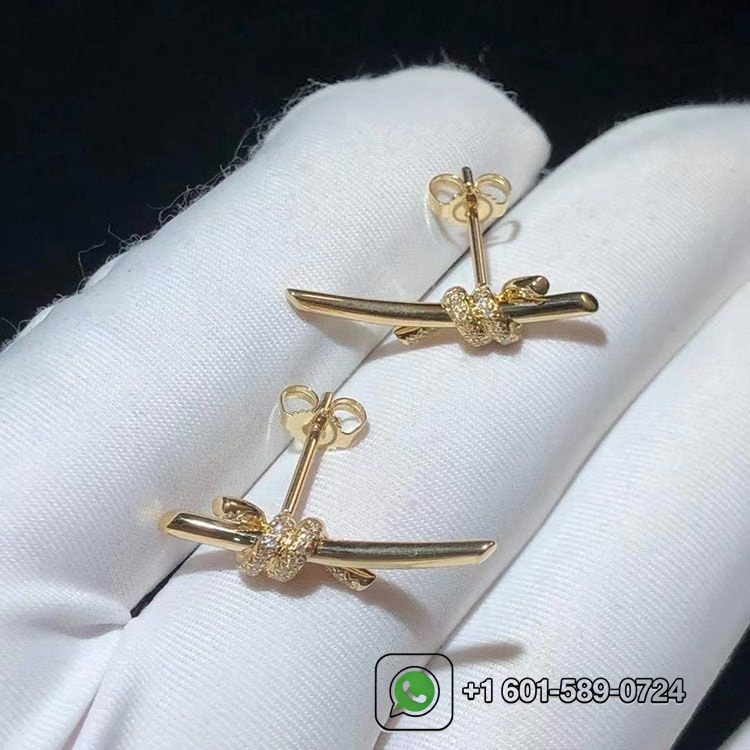tiffany 18k yellow gold diamond knot earrings 5