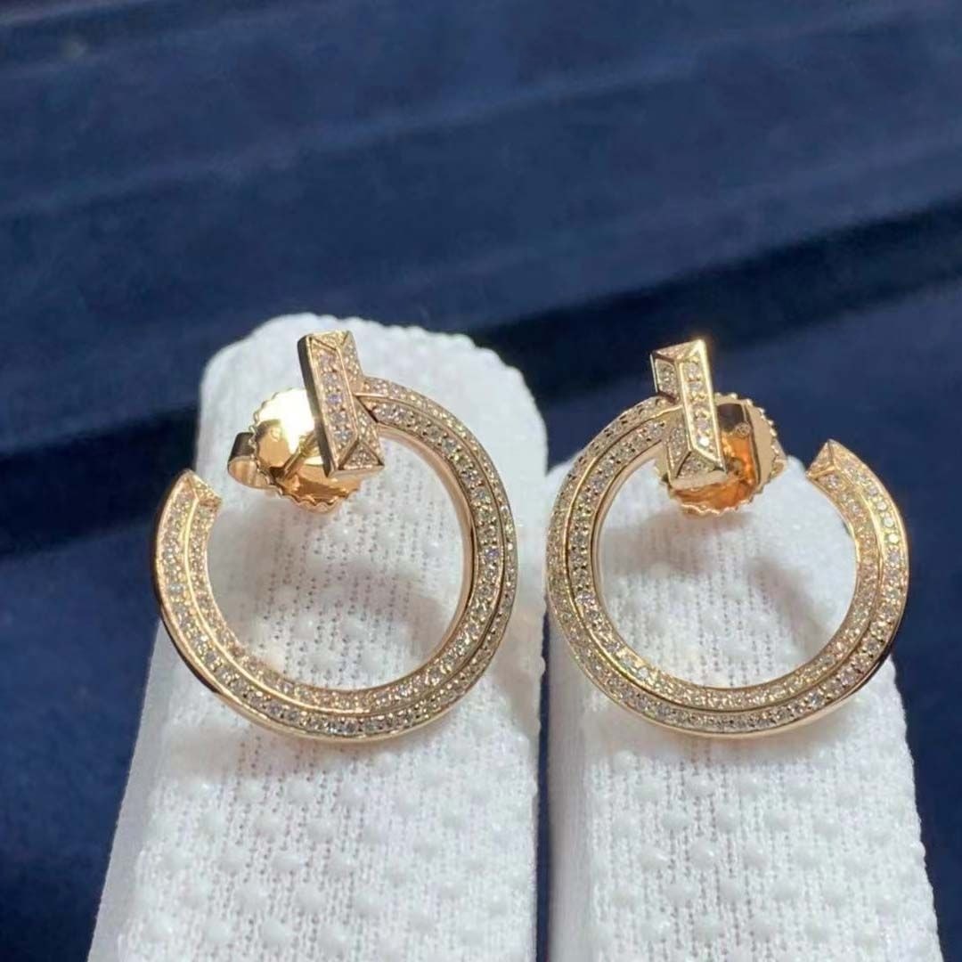 tiffany 18k rose gold diamond t t1 open hoop earrings