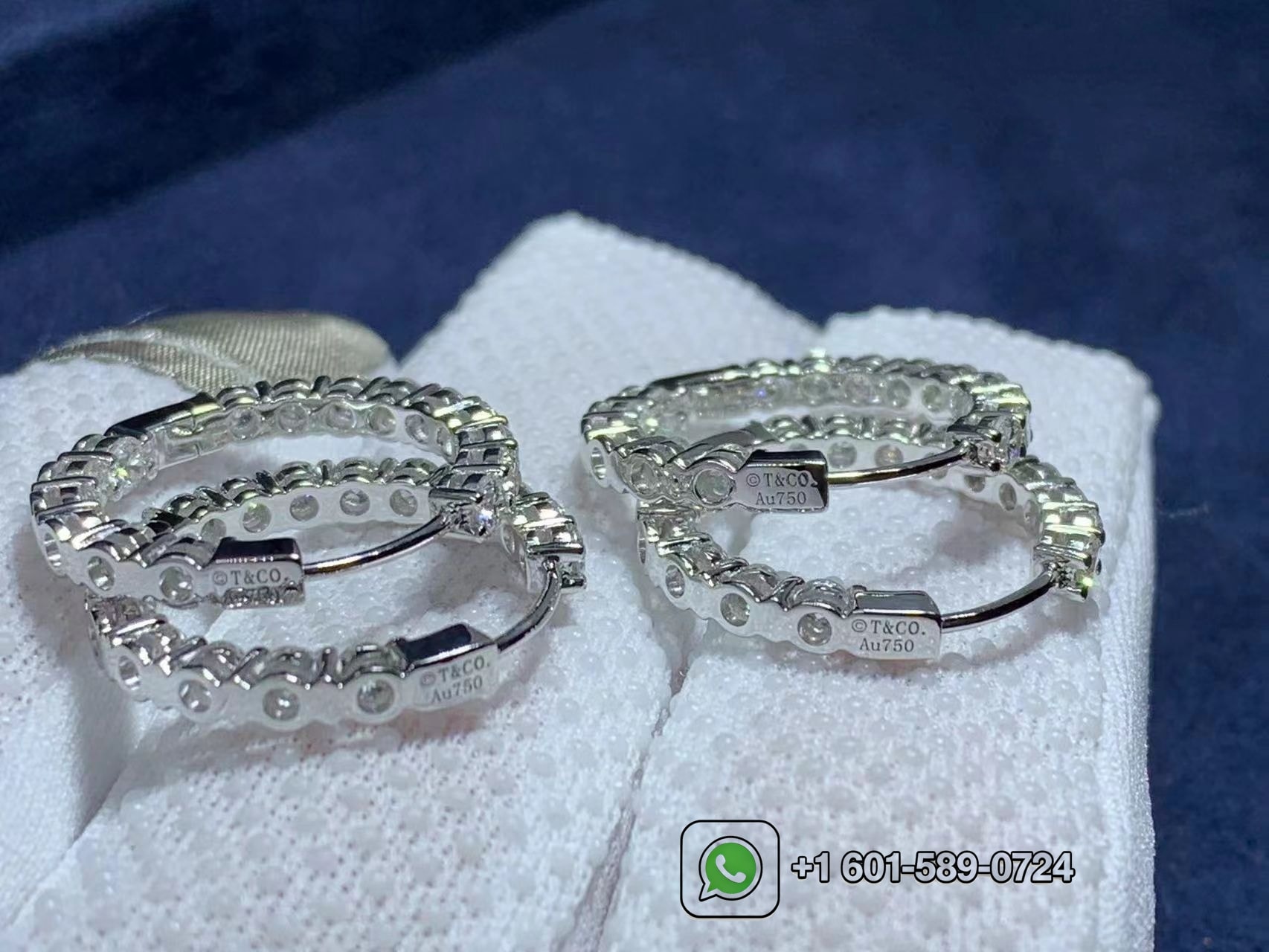 tiffany 18k white gold medium diamond hoop earrings 4