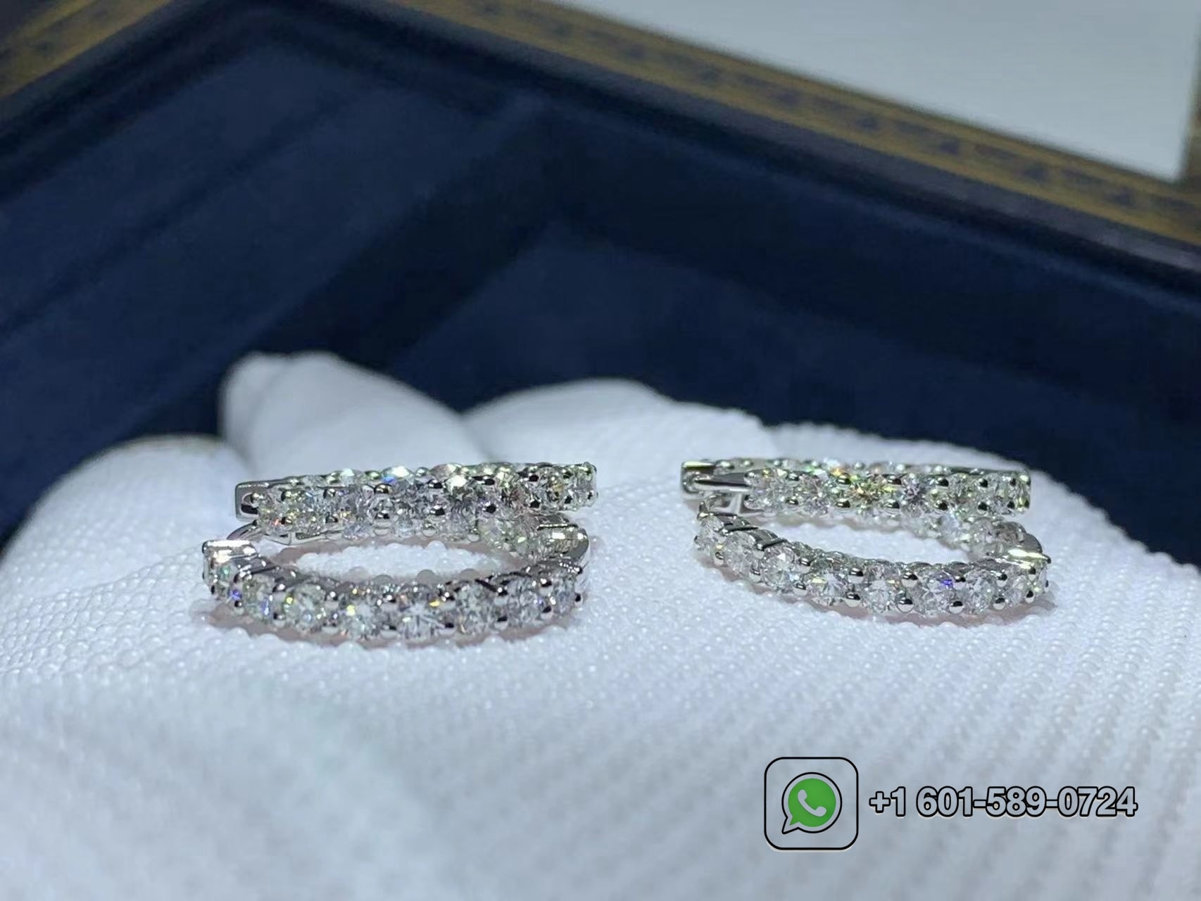tiffany 18k white gold medium diamond hoop earrings 7