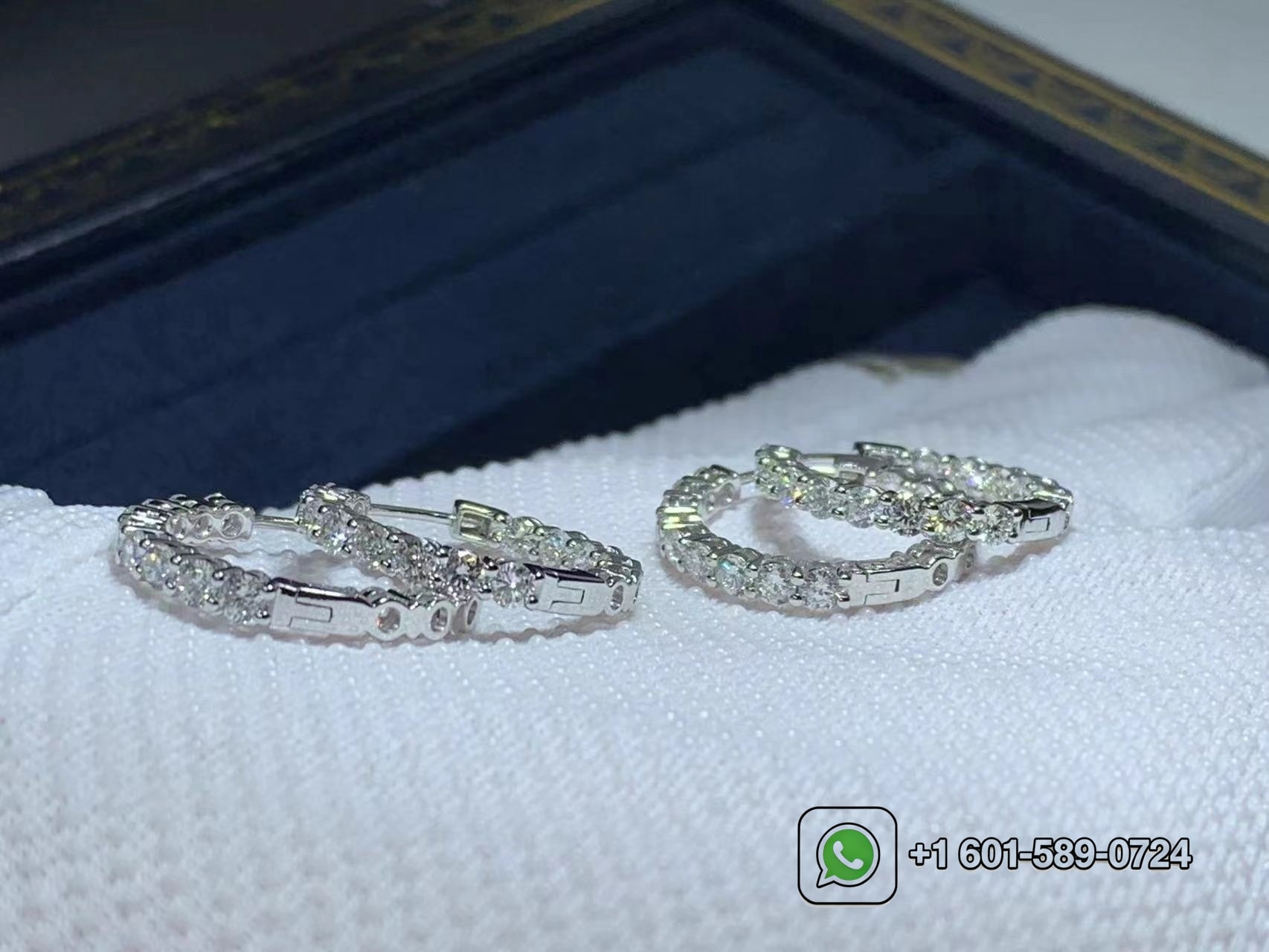 tiffany 18k white gold medium diamond hoop earrings 8