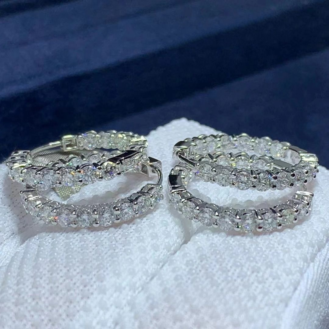tiffany 18k white gold medium diamond hoop earrings