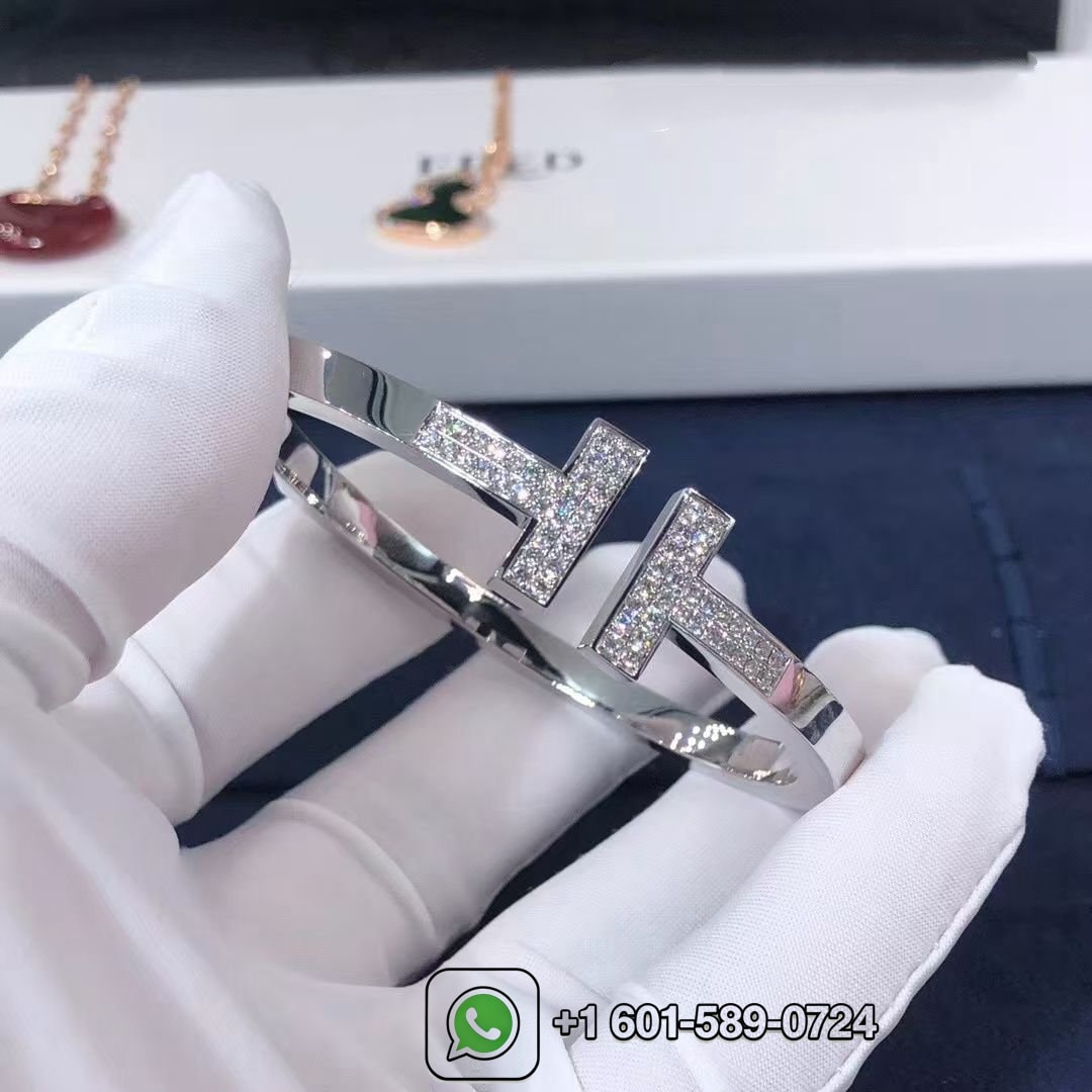tiffany 18k white gold pave diamonds t square bracelet 1