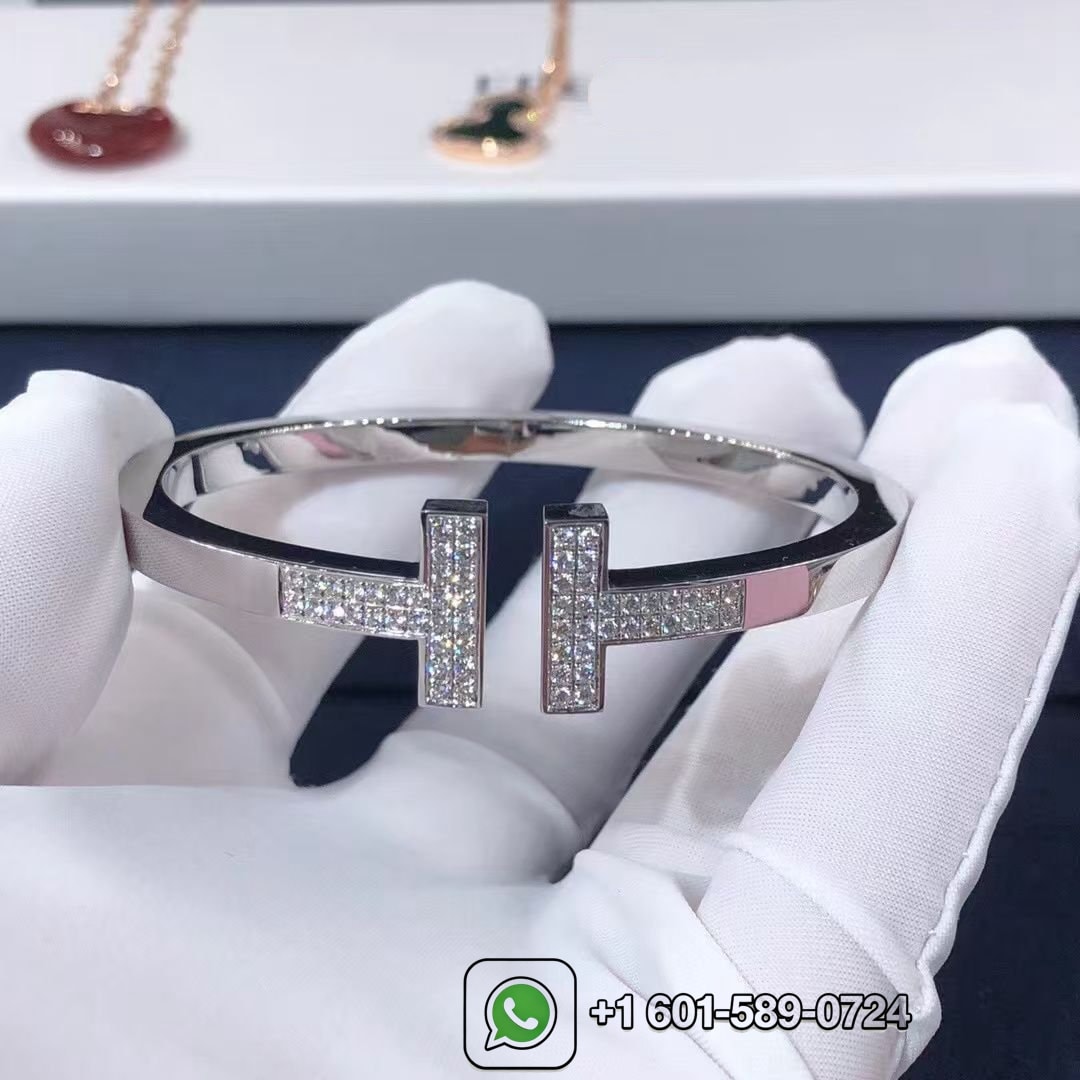 tiffany 18k white gold pave diamonds t square bracelet 2