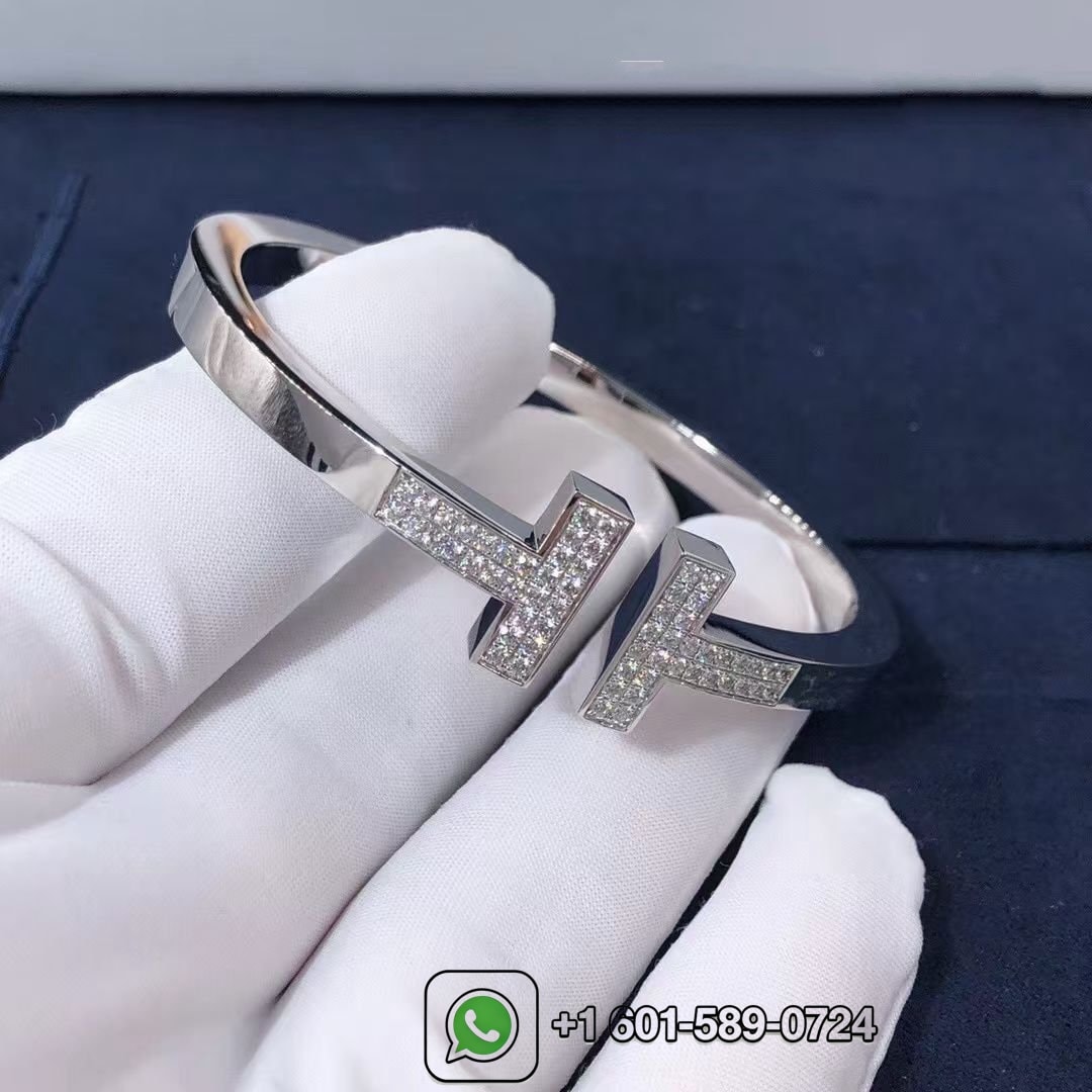 tiffany 18k white gold pave diamonds t square bracelet 6