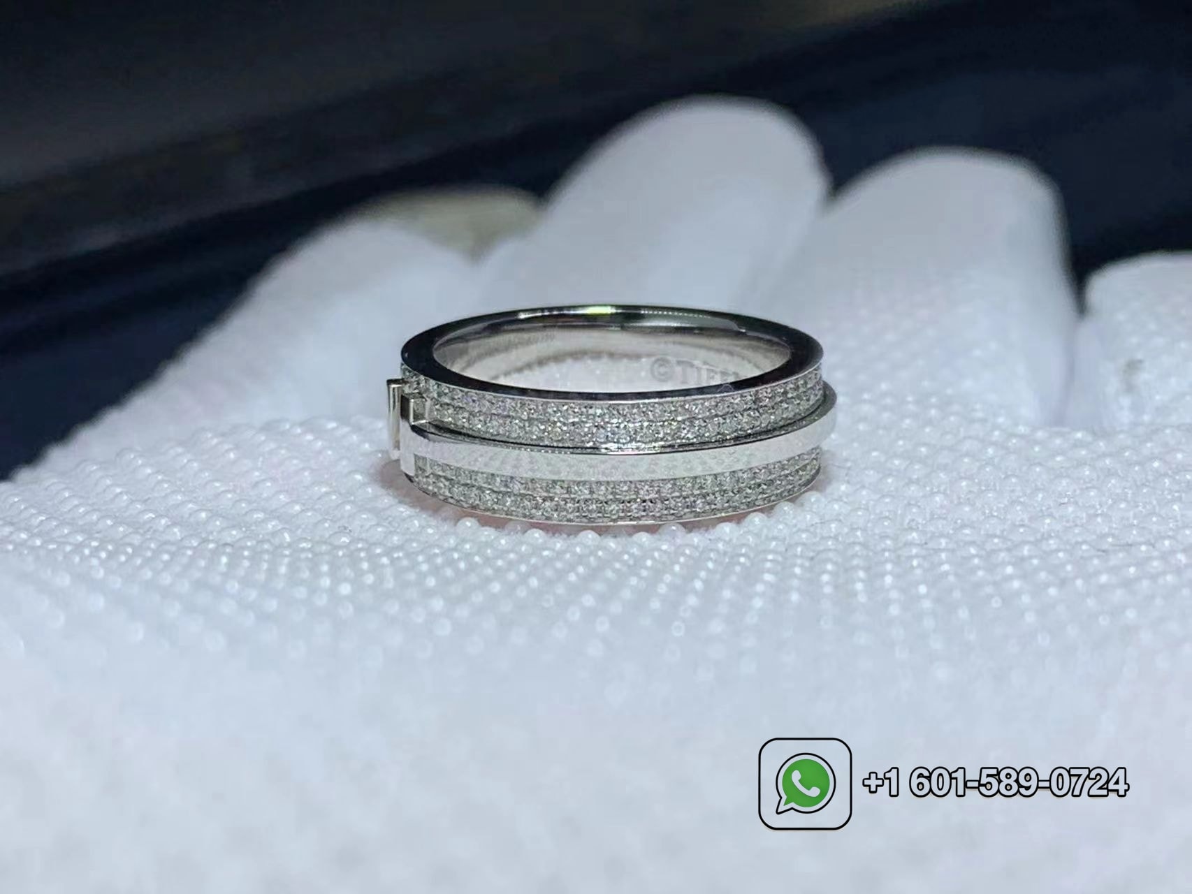 tiffany 18k white gold t wide pave diamond ring 5