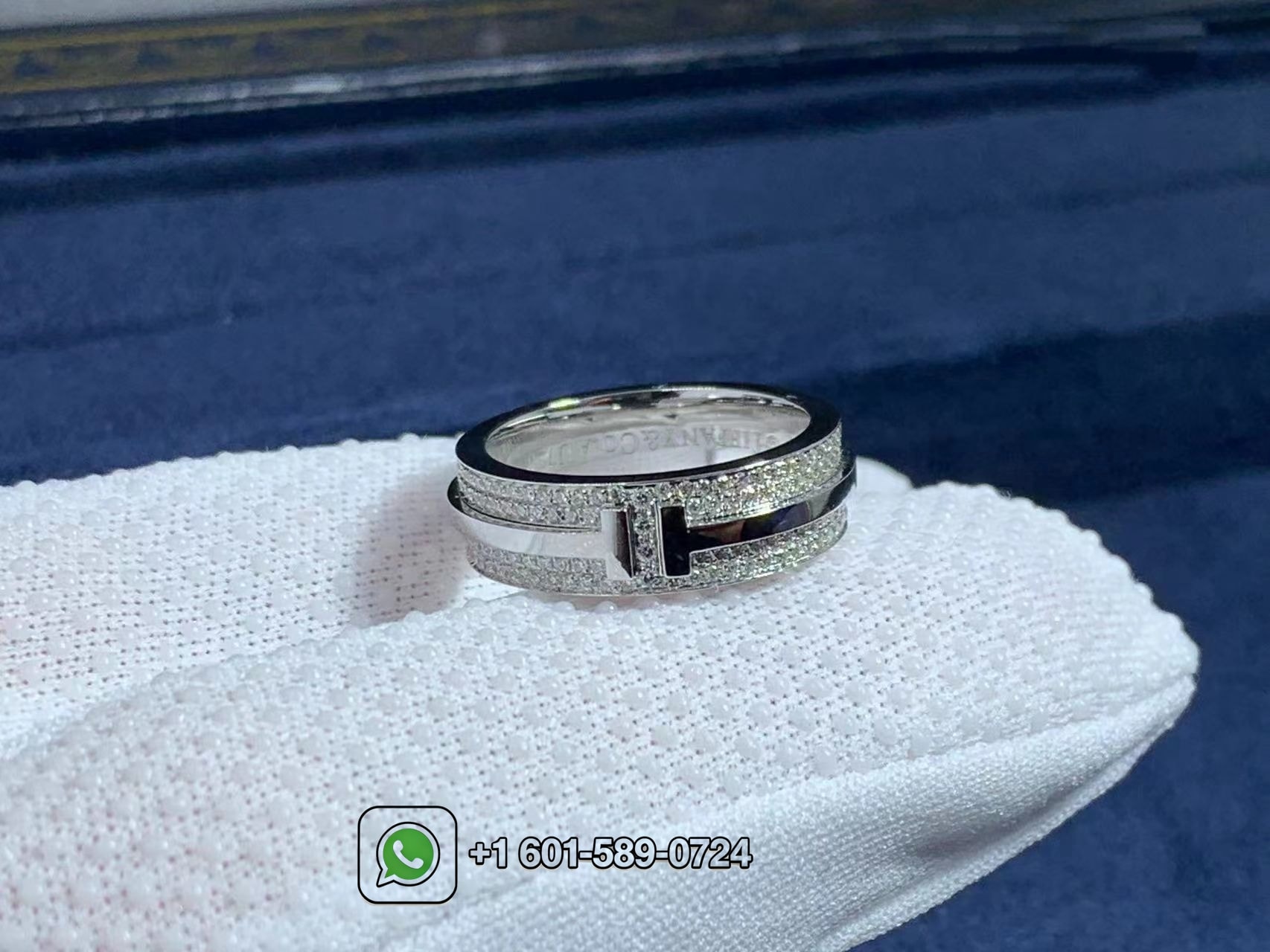 tiffany 18k white gold t wide pave diamond ring 6