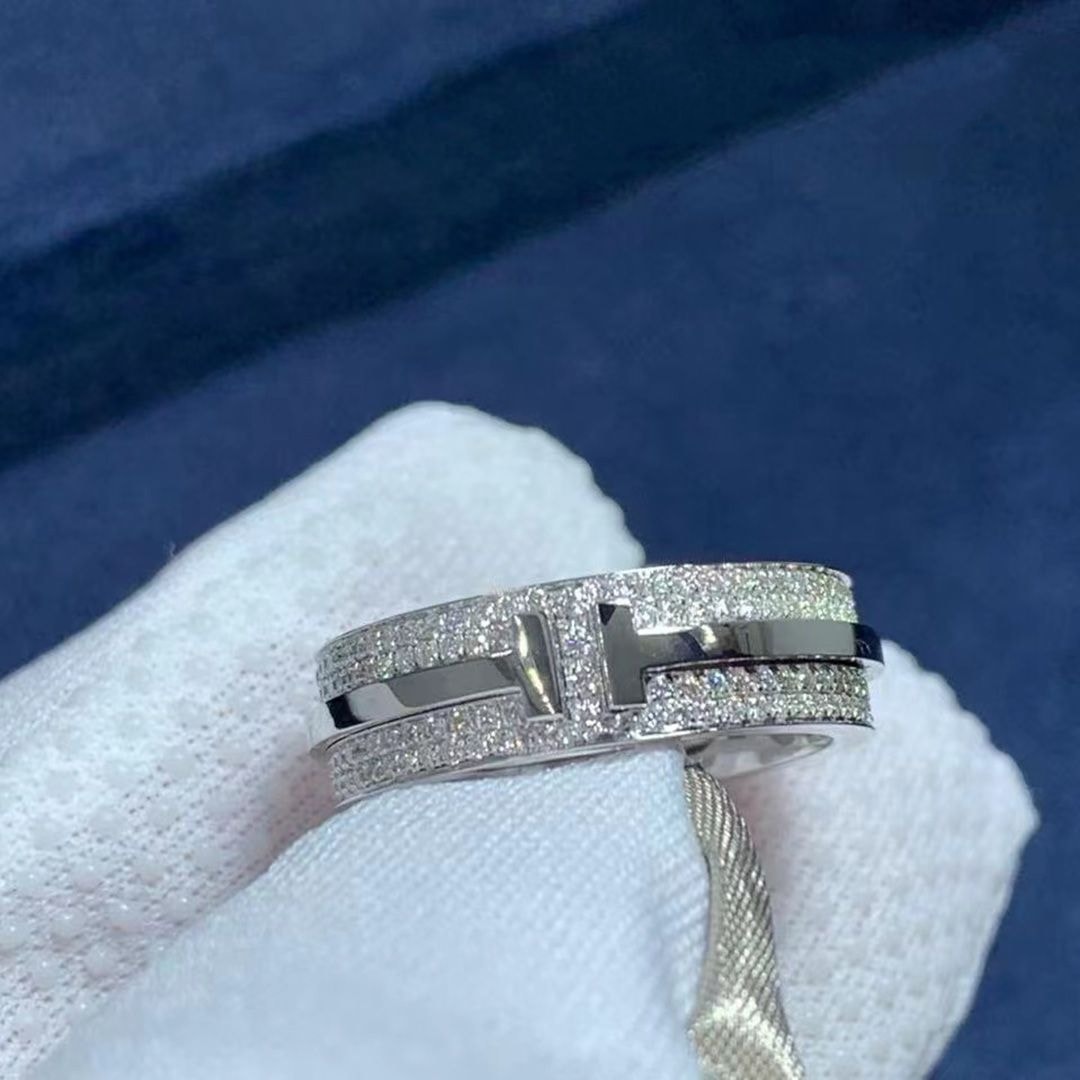 tiffany 18k white gold t wide pave diamond ring