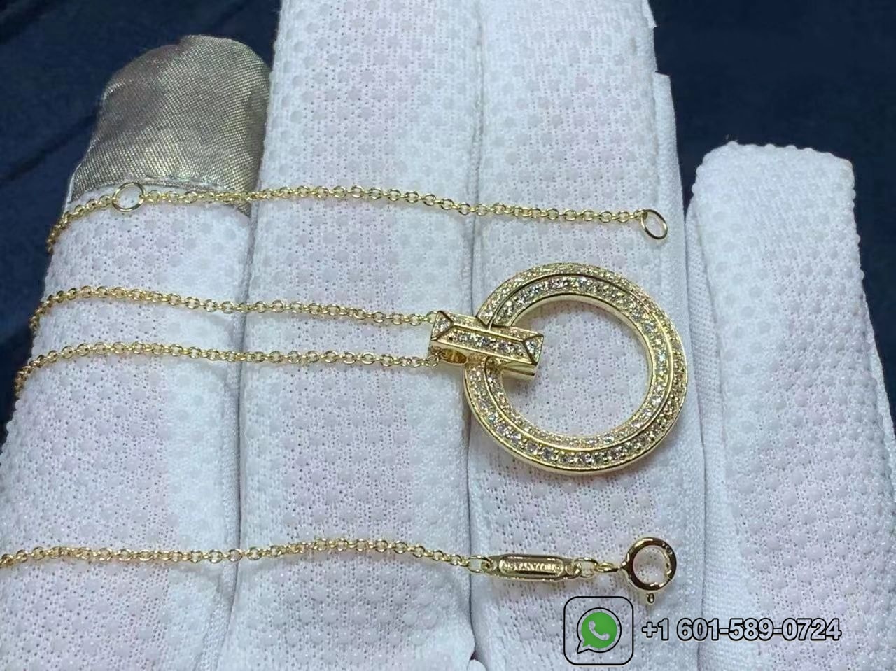 tiffany 18k yellow gold diamond t t1 circle pendant necklace 1