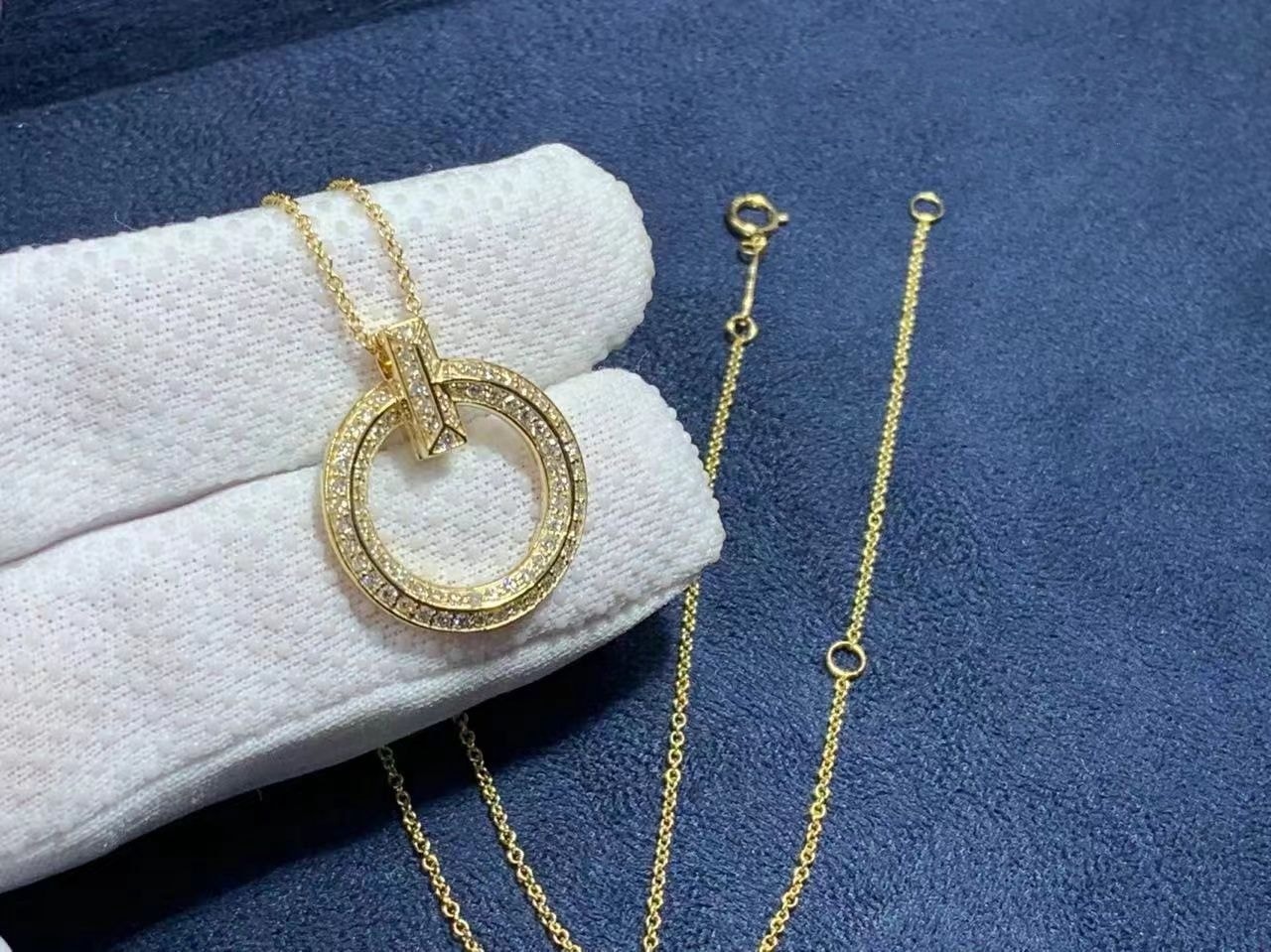 tiffany 18k yellow gold diamond t t1 circle pendant necklace 8