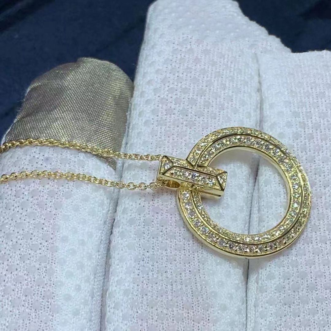 tiffany 18k yellow gold diamond t t1 circle pendant necklace