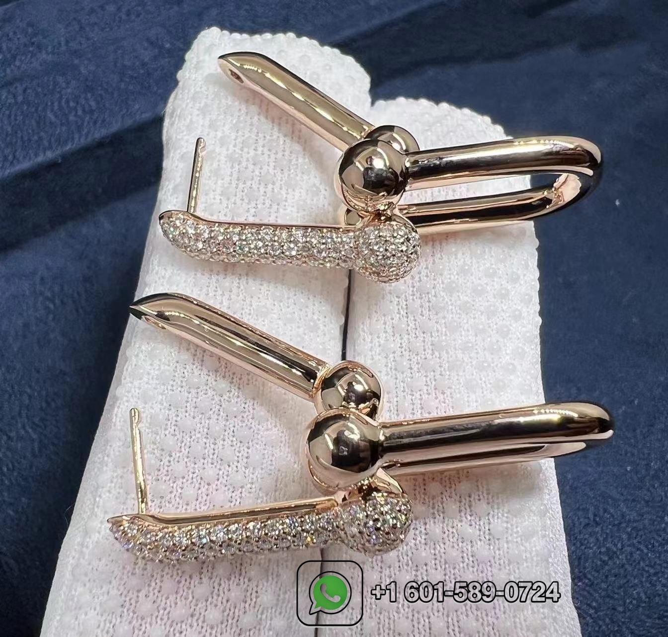 tiffany city hardwear 18k rose gold pave diamond large link dangle earrings 4
