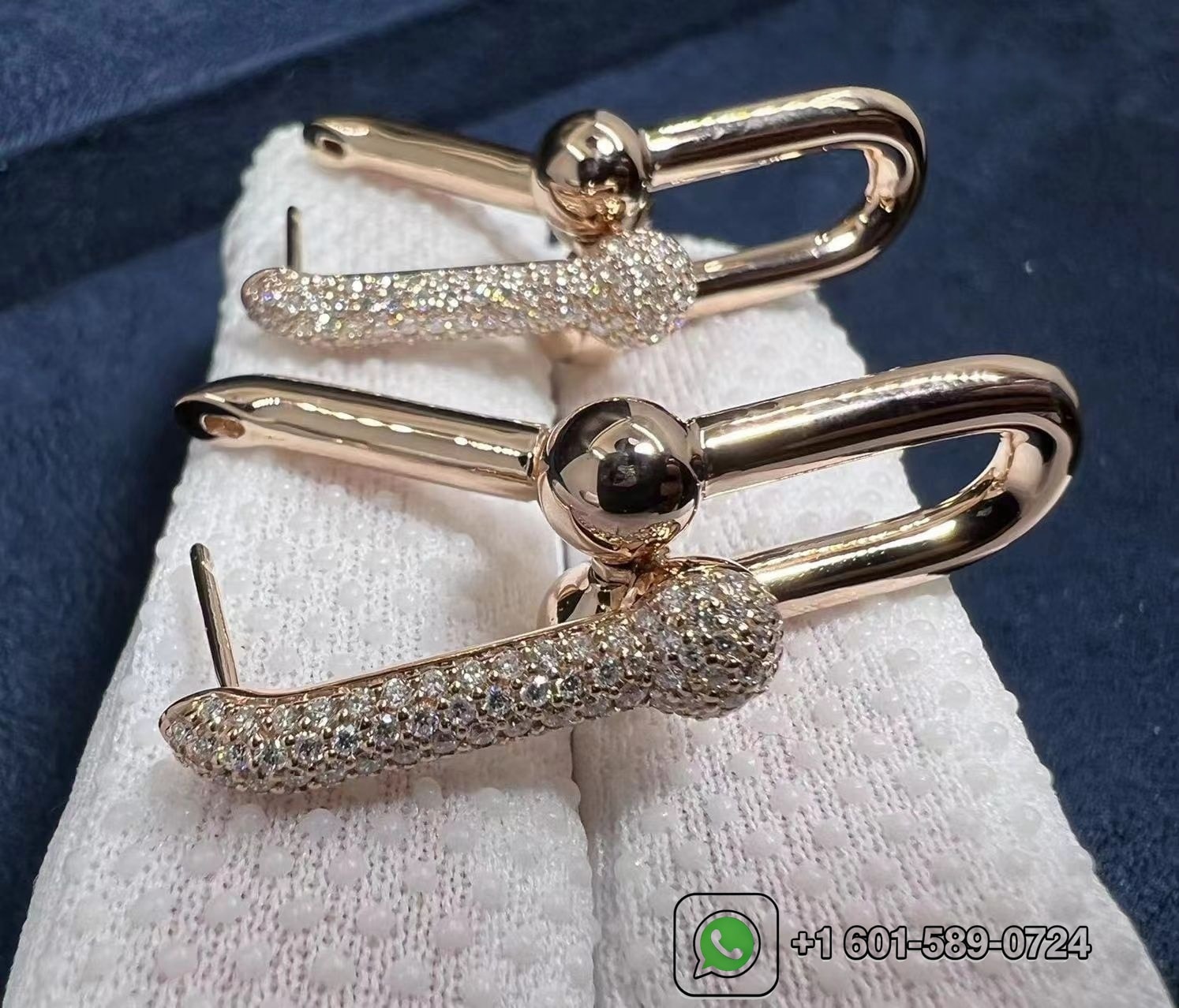 tiffany city hardwear 18k rose gold pave diamond large link dangle earrings 5