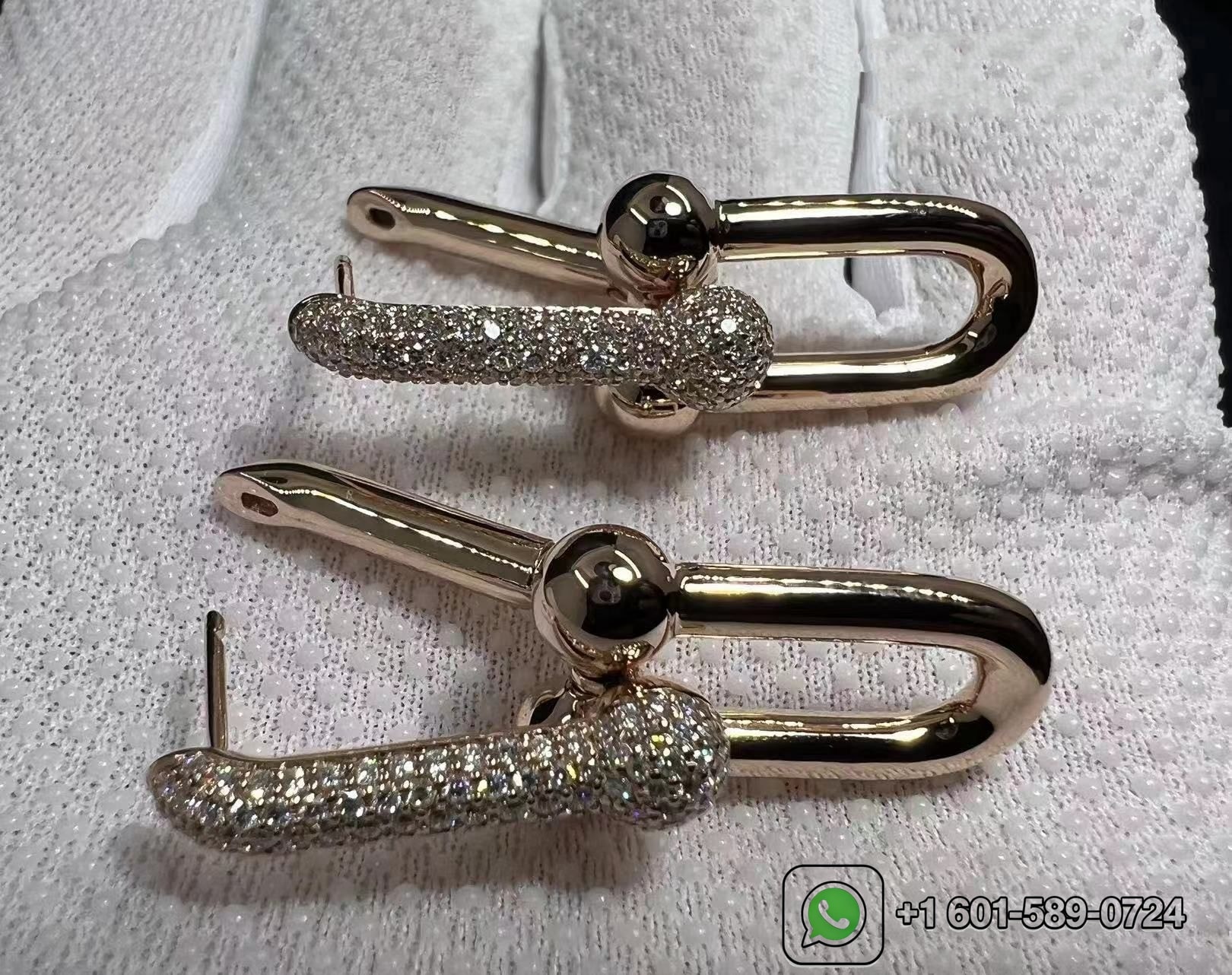 tiffany city hardwear 18k rose gold pave diamond large link dangle earrings 6