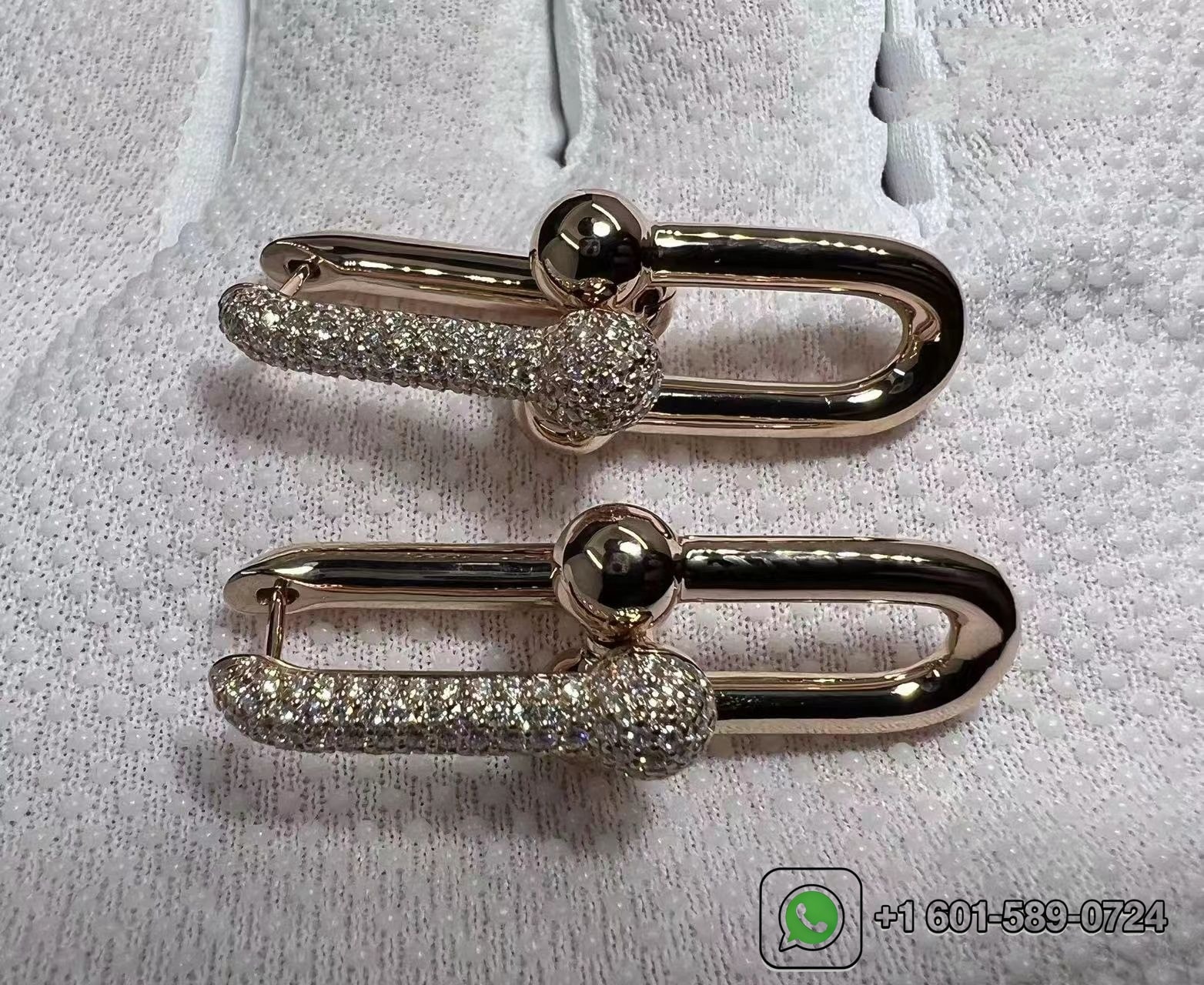 tiffany city hardwear 18k rose gold pave diamond large link dangle earrings 7